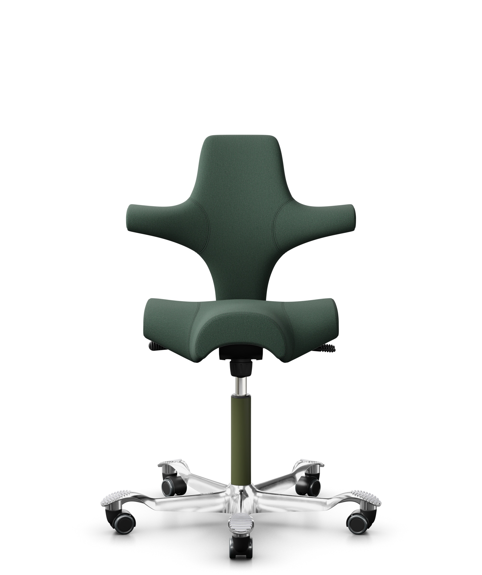 HÅG Capisco 8106 - Steelcut Trio 3 (Kvadrat) - Wol / Polyamide - STT966 - Brown grey - Framekleur - Moss Grey - Gasveer - 200 mm (Zithoogte 46-64cm) - Vloercontact - Zachte wielen t.b.v. harde vloeren - Voetenring - Nee, geen voetenring - Voetster - Ja... - 1