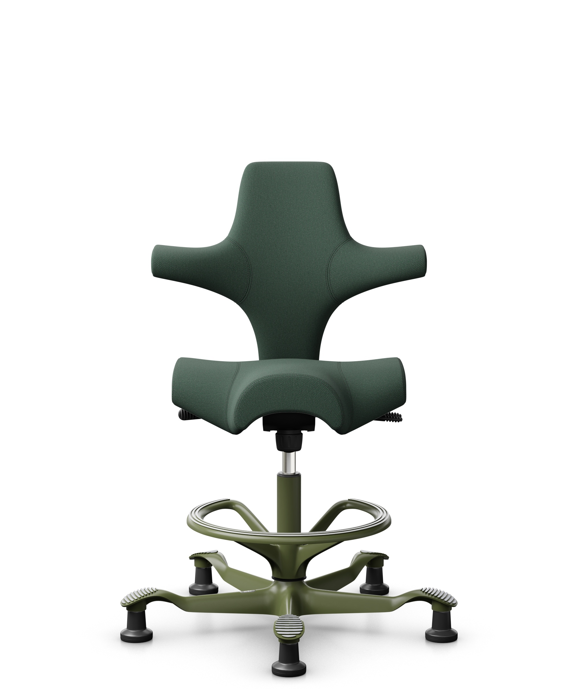 HÅG Capisco 8106 - Steelcut Trio 3 (Kvadrat) - Wol / Polyamide - STT966 - Brown grey - Framekleur - Moss Grey - Gasveer - 200 mm (Zithoogte 46-64cm) - Vloercontact - Glijdoppen - Voetenring - Ja, in framekleur - Voetster - Nee, voetster in framekleur - 1