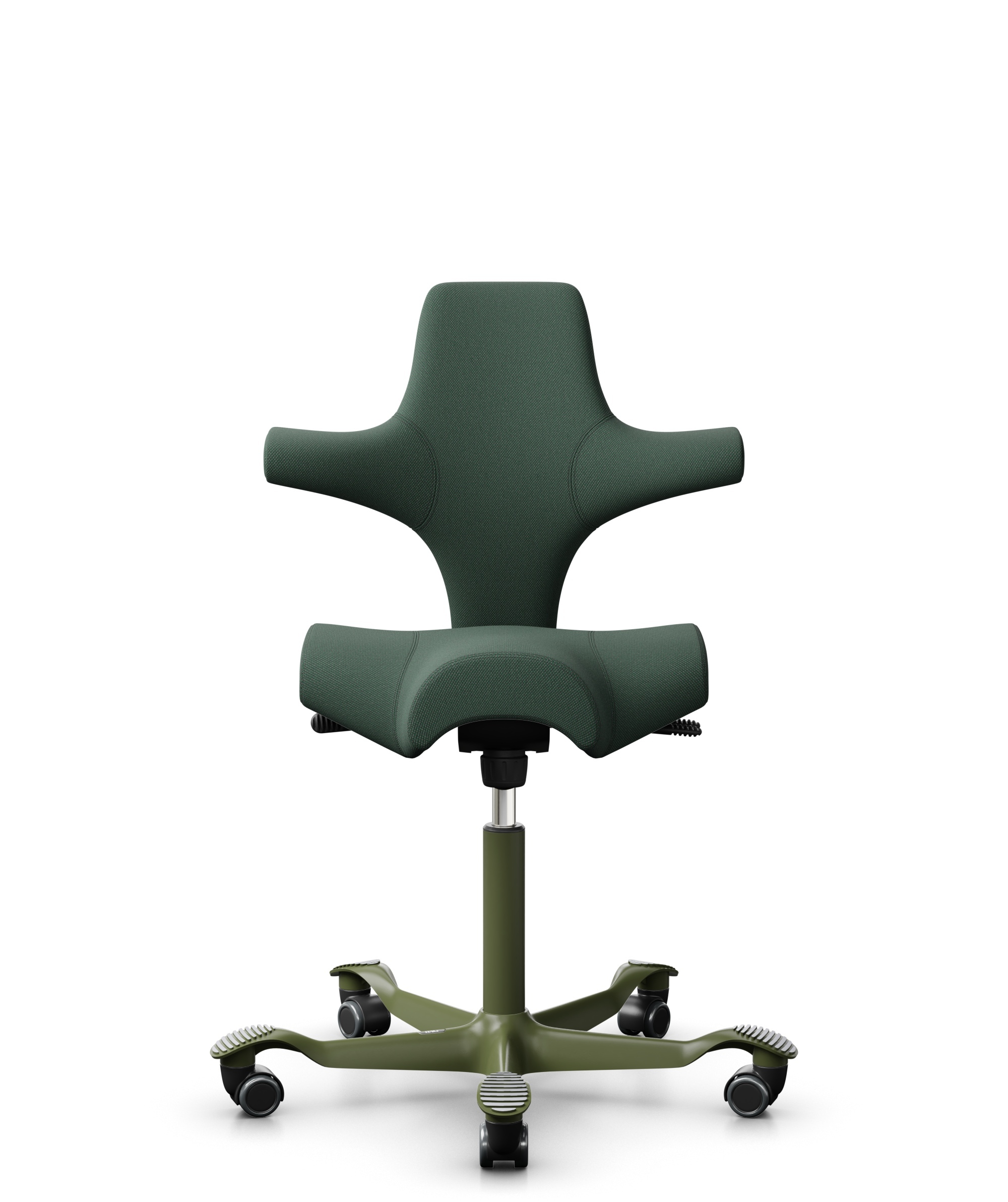 HÅG Capisco 8106 - Steelcut Trio 3 (Kvadrat) - Wol / Polyamide - STT966 - Brown grey - Framekleur - Moss Grey - Gasveer - 265 mm (Zithoogte 53-79cm) - Vloercontact - Harde wielen t.b.v. zachte vloeren - Voetenring - Nee, geen voetenring - Voetster - Ne... - 1