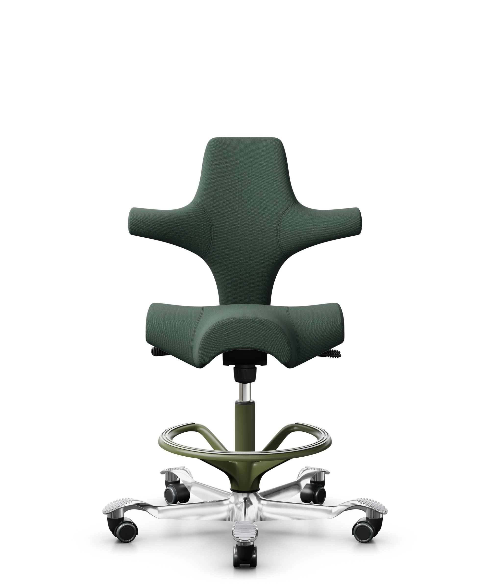 HÅG Capisco 8106 - Steelcut Trio 3 (Kvadrat) - Wol / Polyamide - STT966 - Brown grey - Framekleur - Moss Grey - Gasveer - 265 mm (Zithoogte 53-79cm) - Vloercontact - Harde wielen t.b.v. zachte vloeren - Voetenring - Ja, in framekleur - Voetster - Ja, v... - 1