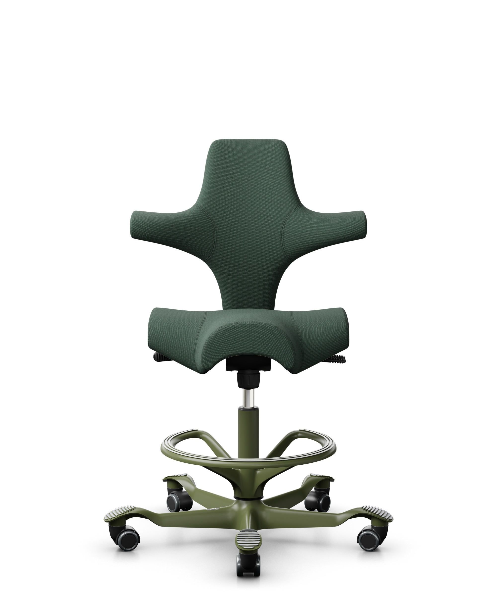 HÅG Capisco 8106 - Steelcut Trio 3 (Kvadrat) - Wol / Polyamide - STT966 - Brown grey - Framekleur - Moss Grey - Gasveer - 265 mm (Zithoogte 53-79cm) - Vloercontact - Zachte wielen t.b.v. harde vloeren - Voetenring - Ja, in framekleur - Voetster - Nee, ... - 1