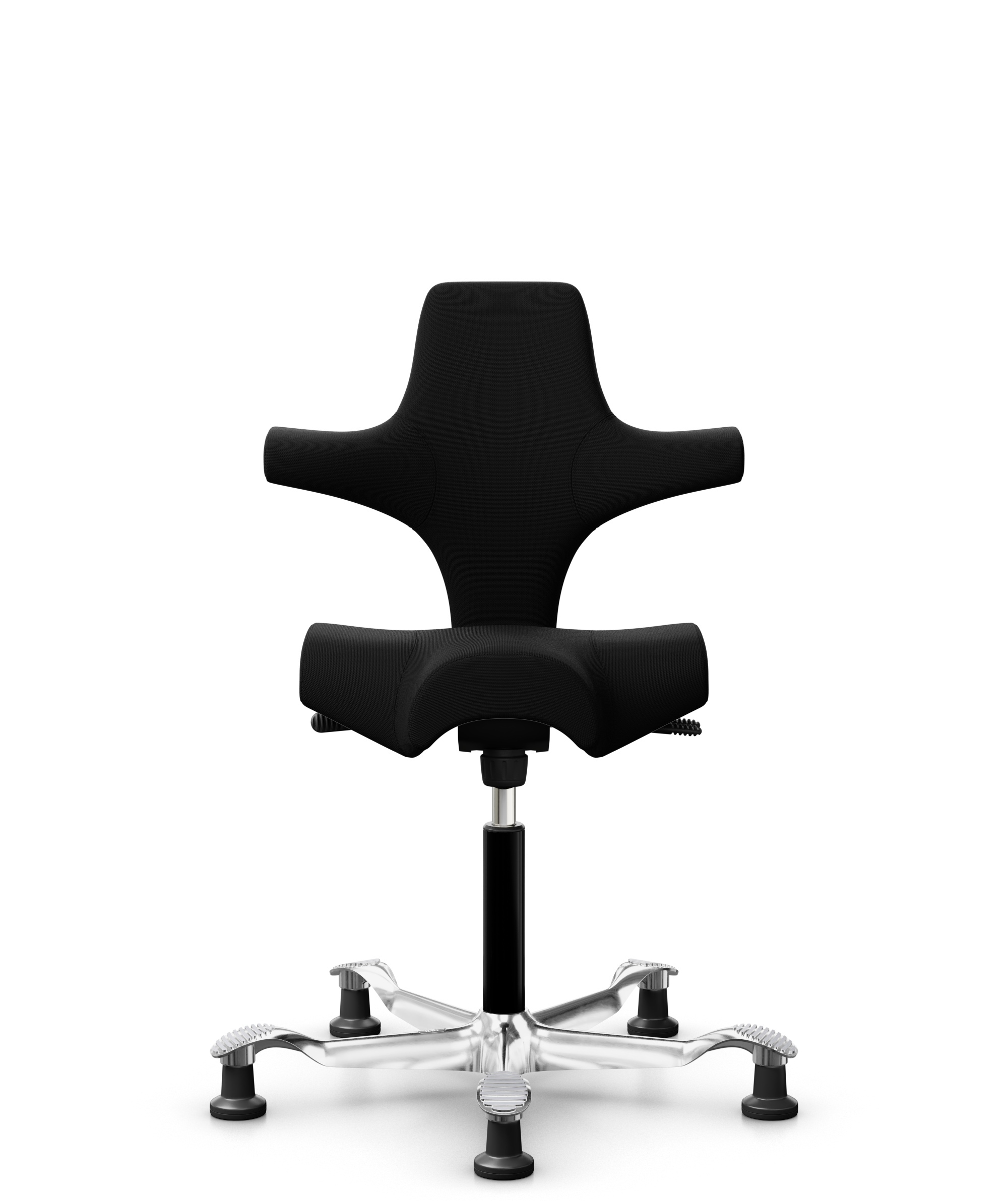 HÅG Capisco 8106 - Steelcut 3 (Kvadrat) - Wol / Polyamide - STT190 - Black - Framekleur - Zwart - Gasveer - 150 mm (Zithoogte 40-55cm) - Vloercontact - Glijdoppen - Voetenring - Nee, geen voetenring - Voetster - Ja, voetster in gepolijst aluminium - 1