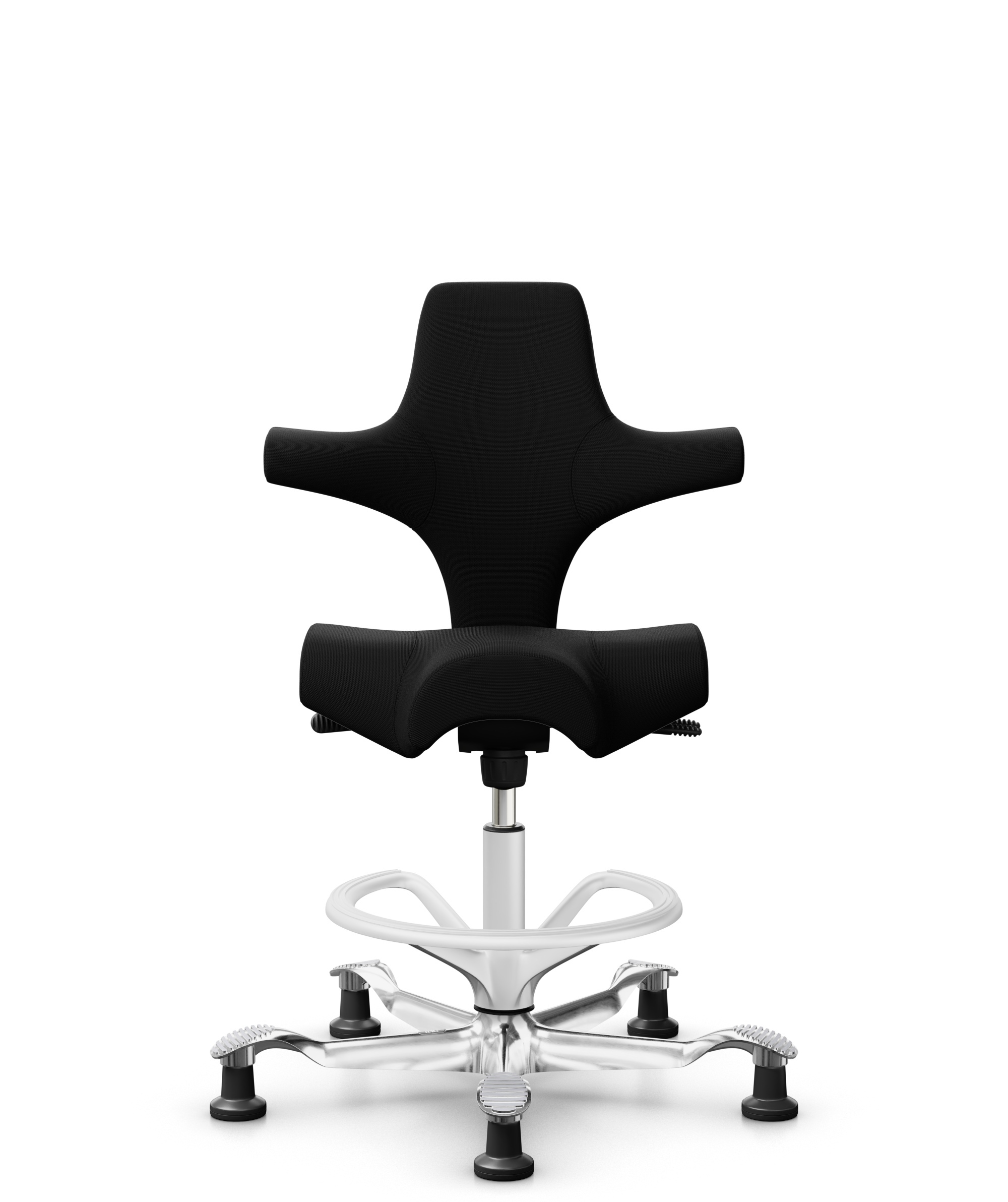 HÅG Capisco 8106 - Steelcut 3 (Kvadrat) - Wol / Polyamide - STT190 - Black - Framekleur - Wit - Gasveer - 200 mm (Zithoogte 46-64cm) - Vloercontact - Glijdoppen - Voetenring - Ja, in framekleur - Voetster - Ja, voetster in gepolijst aluminium - 1