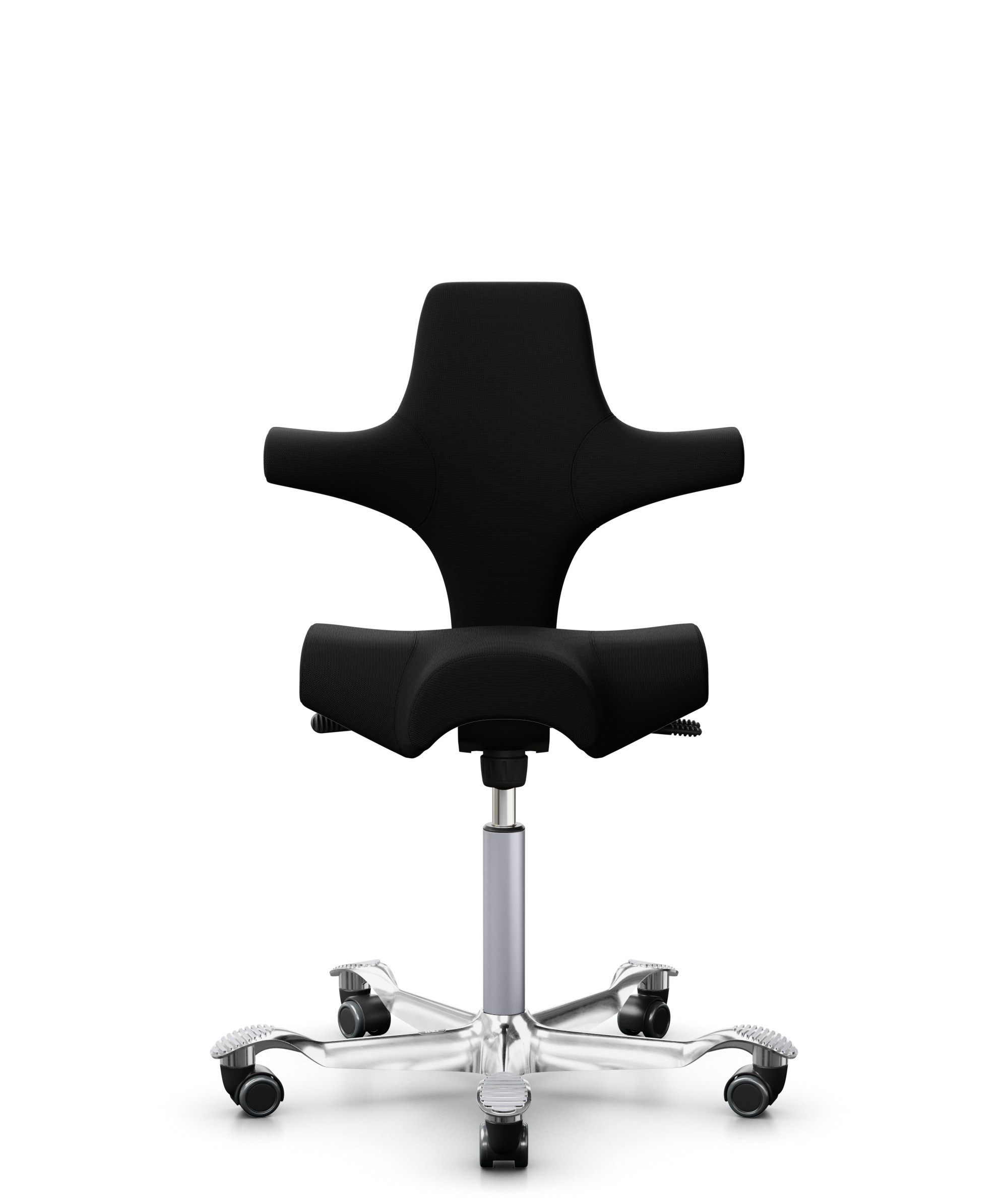HÅG Capisco 8106 - Steelcut 3 (Kvadrat) - Wol / Polyamide - STT190 - Black - Framekleur - Zilver - Gasveer - 200 mm (Zithoogte 46-64cm) - Vloercontact - Harde wielen t.b.v. zachte vloeren - Voetenring - Nee, geen voetenring - Voetster - Ja, voetster in... - 1