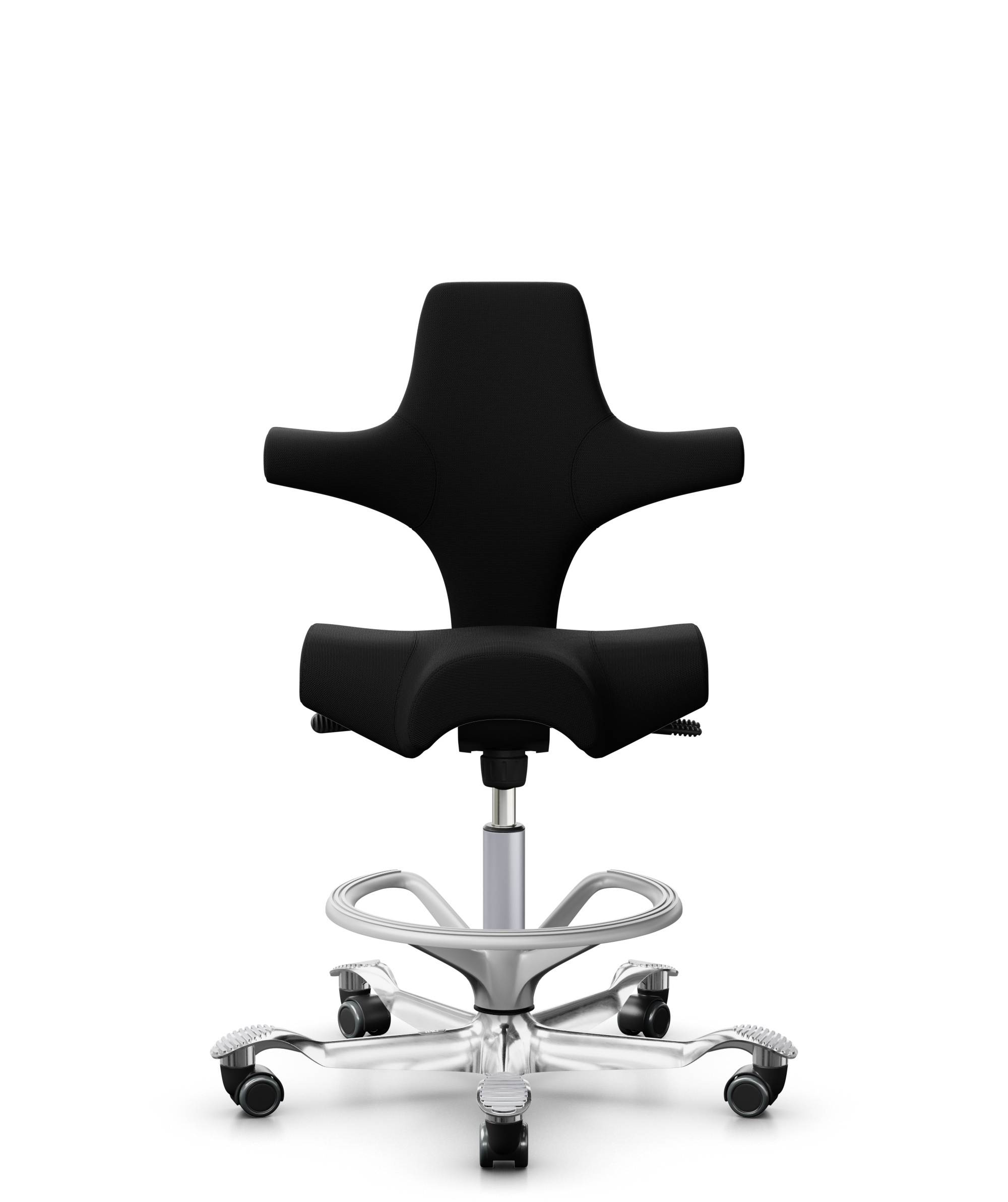 HÅG Capisco 8106 - Steelcut 3 (Kvadrat) - Wol / Polyamide - STT190 - Black - Framekleur - Zilver - Gasveer - 265 mm (Zithoogte 53-79cm) - Vloercontact - Harde wielen t.b.v. zachte vloeren - Voetenring - Ja, in framekleur - Voetster - Ja, voetster in ge... - 1