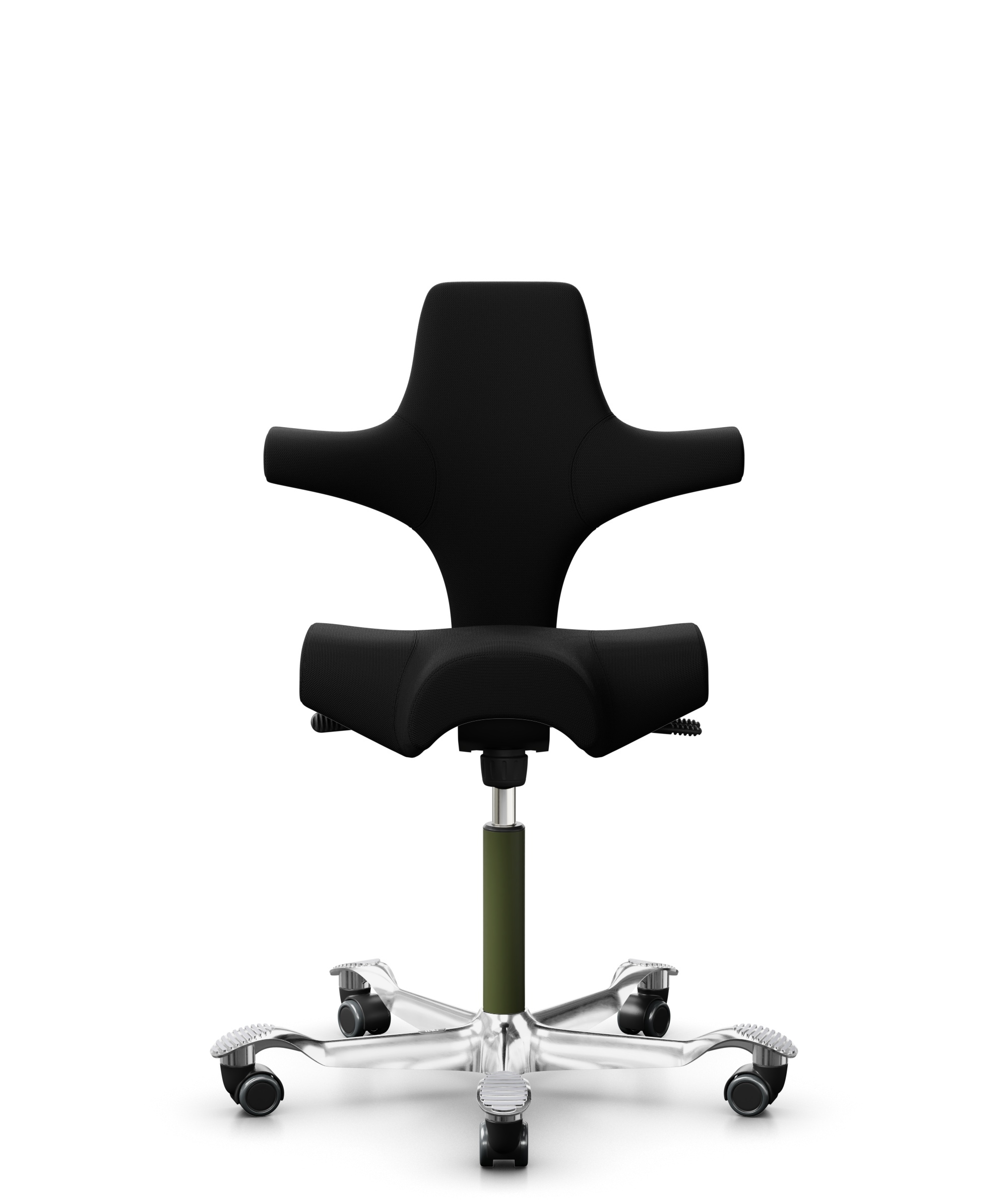 HÅG Capisco 8106 - Steelcut 3 (Kvadrat) - Wol / Polyamide - STT190 - Black - Framekleur - Moss Grey - Gasveer - 265 mm (Zithoogte 53-79cm) - Vloercontact - Zachte wielen t.b.v. harde vloeren - Voetenring - Nee, geen voetenring - Voetster - Ja, voetster... - 1