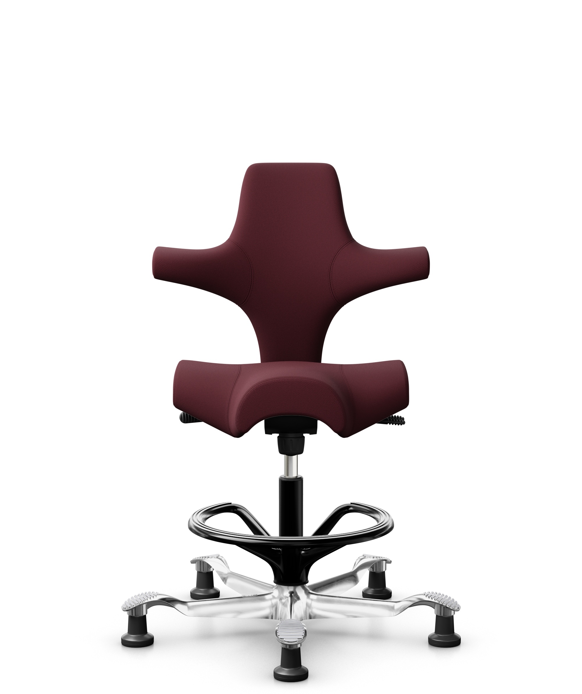 HÅG Capisco 8106 - Steelcut 3 (Kvadrat) - Wol / Polyamide - STT682 Chestnut - Framekleur - Zwart - Gasveer - 200 mm (Zithoogte 46-64cm) - Vloercontact - Glijdoppen - Voetenring - Ja, in framekleur - Voetster - Ja, voetster in gepolijst aluminium - 1