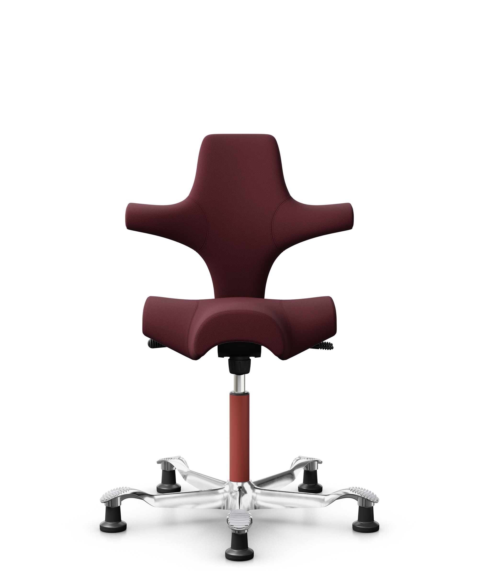 HÅG Capisco 8106 - Steelcut 3 (Kvadrat) - Wol / Polyamide - STT682 Chestnut - Framekleur - Blush Rose - Gasveer - 150 mm (Zithoogte 40-55cm) - Vloercontact - Glijdoppen - Voetenring - Nee, geen voetenring - Voetster - Ja, voetster in gepolijst aluminium - 1