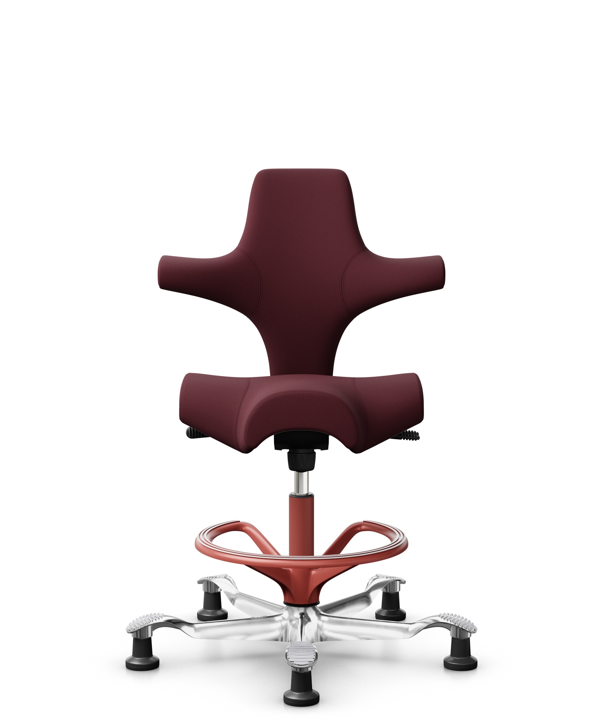 HÅG Capisco 8106 - Steelcut 3 (Kvadrat) - Wol / Polyamide - STT682 Chestnut - Framekleur - Blush Rose - Gasveer - 200 mm (Zithoogte 46-64cm) - Vloercontact - Glijdoppen - Voetenring - Ja, in framekleur - Voetster - Ja, voetster in gepolijst aluminium - 1