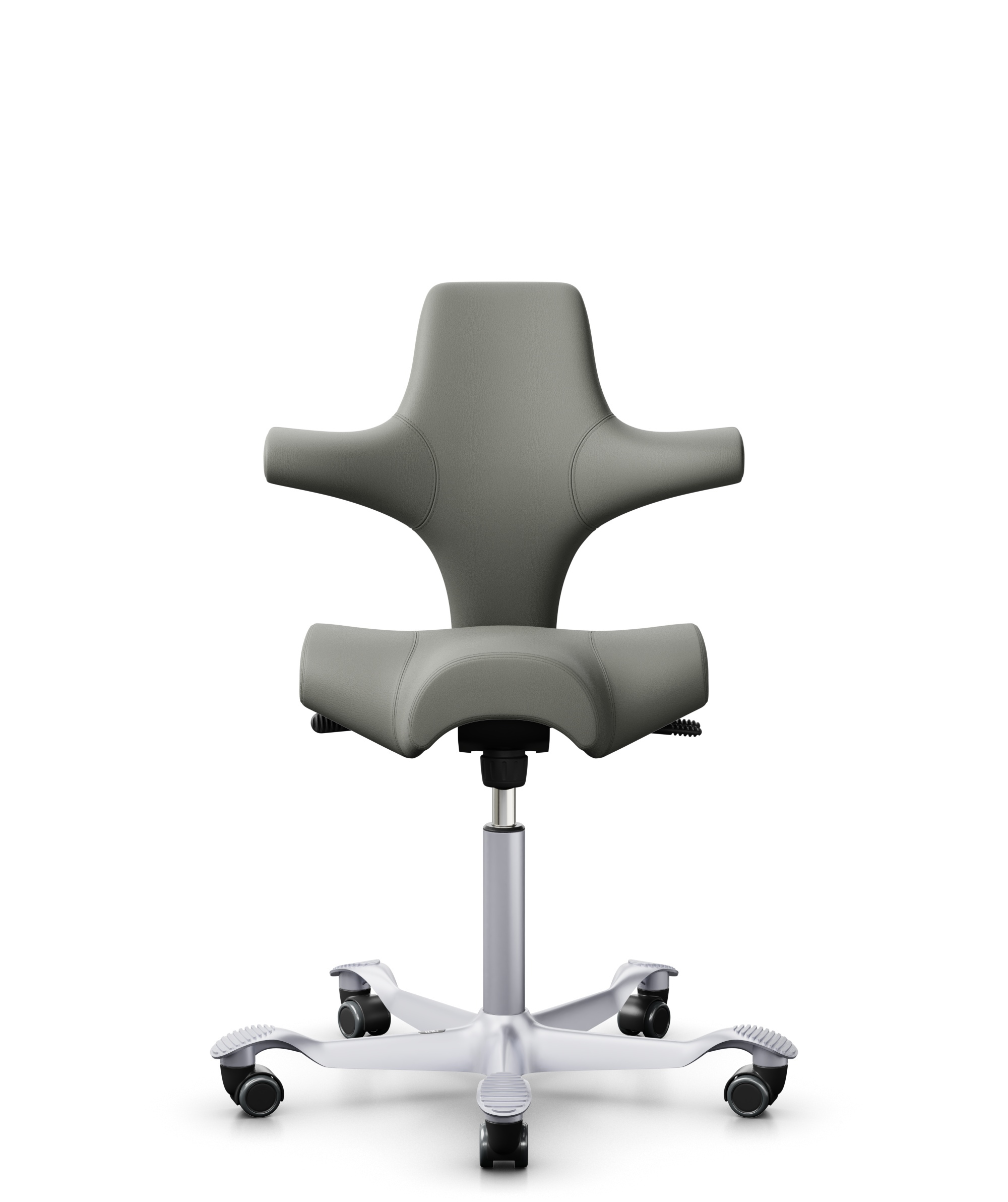 HÅG Capisco 8106 - Paloma Soft (Wollsdorf) - Semi-aniline Leder - PL55115 Warm grey - Framekleur - Zilver - Gasveer - 150 mm (Zithoogte 40-55cm) - Vloercontact - Harde wielen t.b.v. zachte vloeren - Voetenring - Nee, geen voetenring - Voetster - Nee, v... - 1