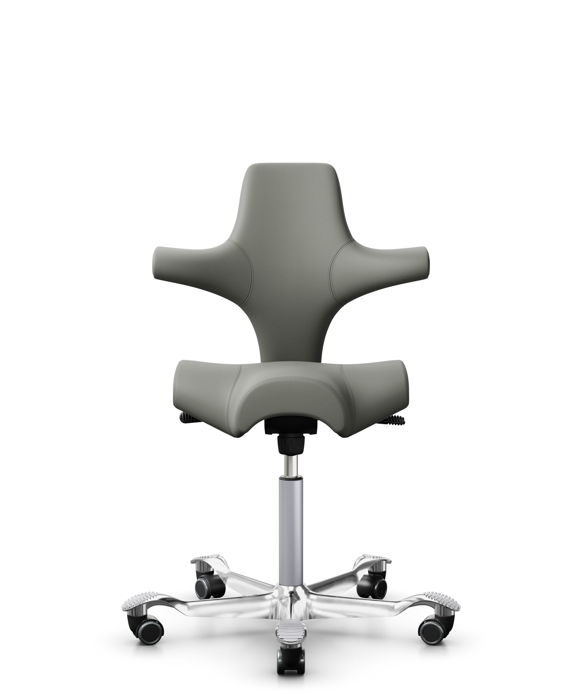 HÅG Capisco 8106 - Paloma Soft (Wollsdorf) - Semi-aniline Leder - PL55115 Warm grey - Framekleur - Zilver - Gasveer - 150 mm (Zithoogte 40-55cm) - Vloercontact - Harde wielen t.b.v. zachte vloeren - Voetenring - Nee, geen voetenring - Voetster - Ja, vo... - 1