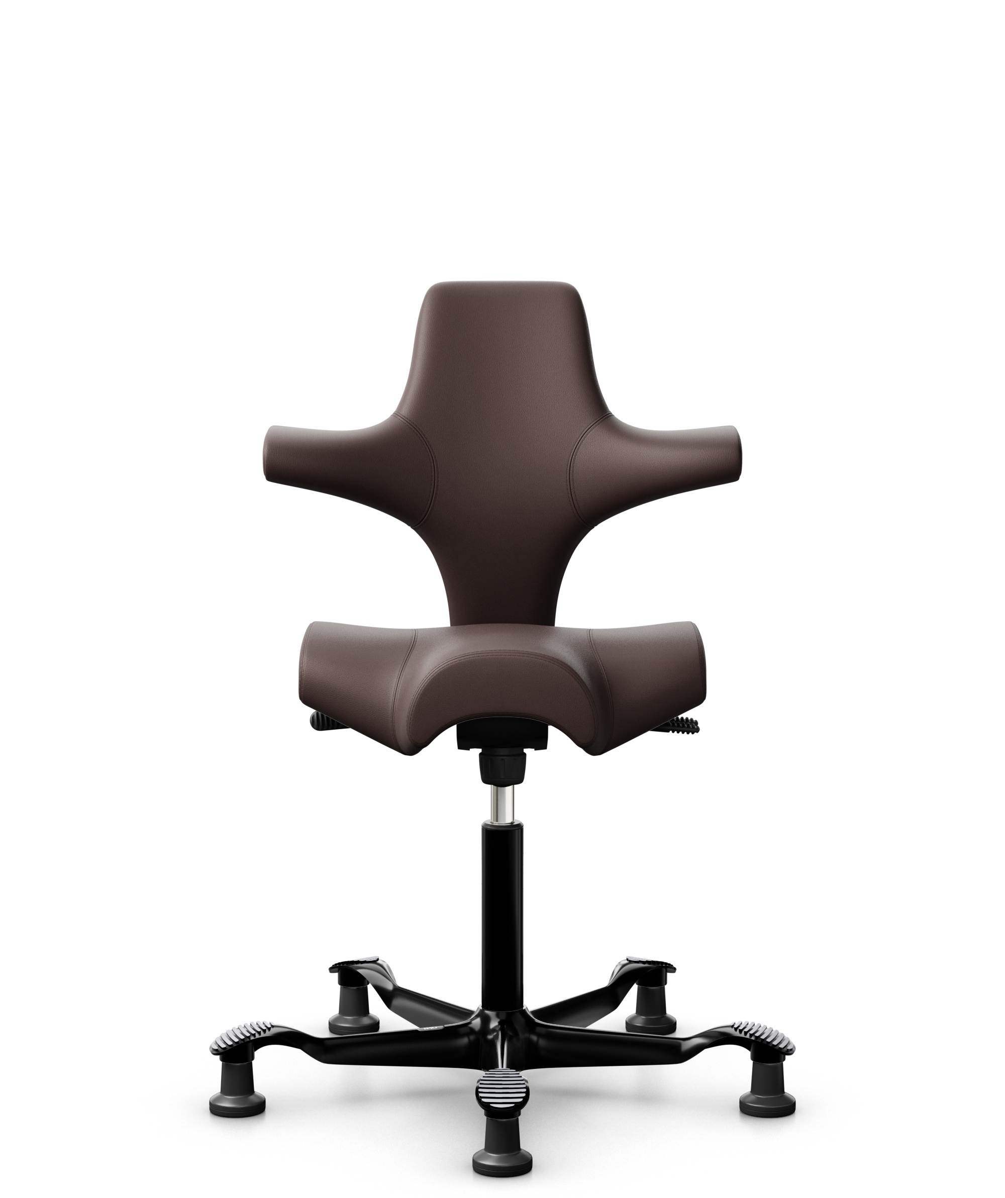 HÅG Capisco 8106 - Paloma Soft (Wollsdorf) - Semi-aniline Leder - PL55130 Dark brown - Framekleur - Zwart - Gasveer - 150 mm (Zithoogte 40-55cm) - Vloercontact - Glijdoppen - Voetenring - Nee, geen voetenring - Voetster - Nee, voetster in framekleur - 1