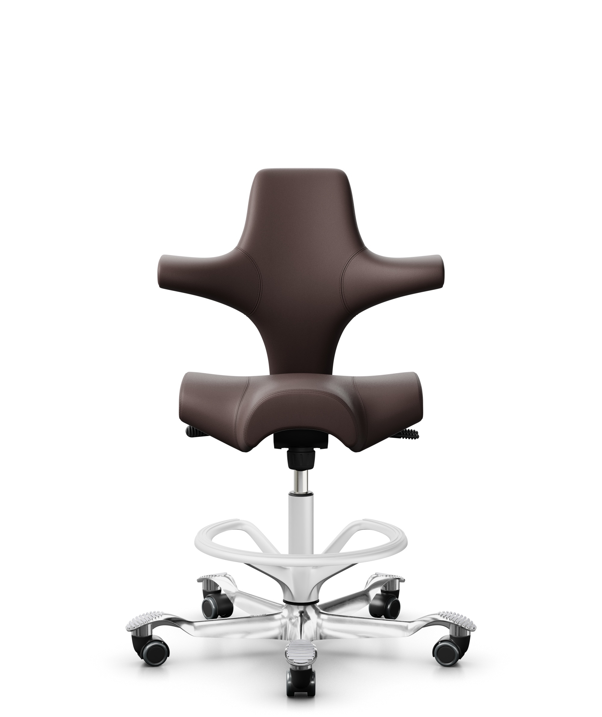 HÅG Capisco 8106 - Paloma Soft (Wollsdorf) - Semi-aniline Leder - PL55130 Dark brown - Framekleur - Wit - Gasveer - 200 mm (Zithoogte 46-64cm) - Vloercontact - Harde wielen t.b.v. zachte vloeren - Voetenring - Ja, in framekleur - Voetster - Ja, voetste... - 1
