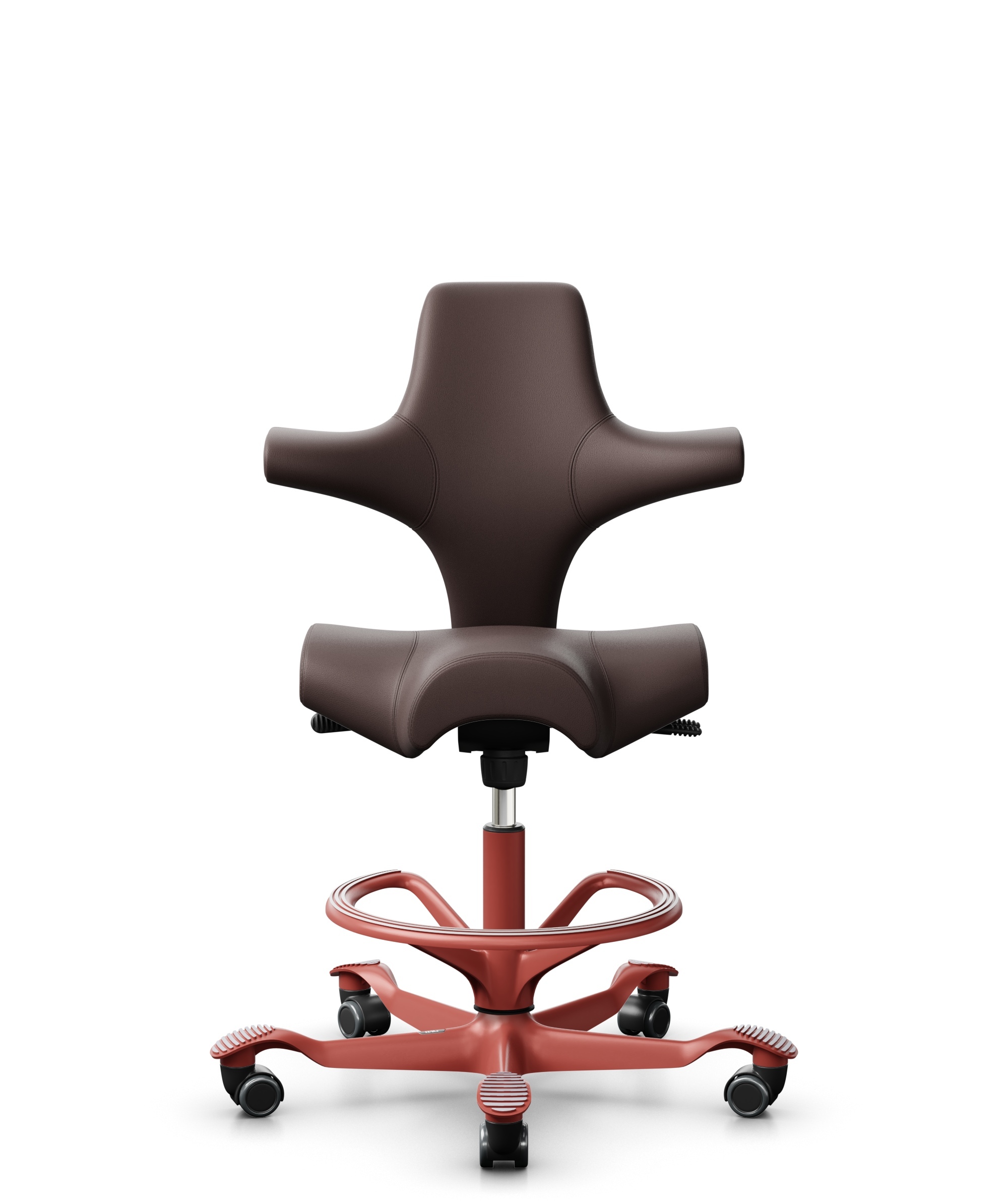 HÅG Capisco 8106 - Paloma Soft (Wollsdorf) - Semi-aniline Leder - PL55130 Dark brown - Framekleur - Blush Rose - Gasveer - 265 mm (Zithoogte 53-79cm) - Vloercontact - Zachte wielen t.b.v. harde vloeren - Voetenring - Ja, in framekleur - Voetster - Nee,... - 1