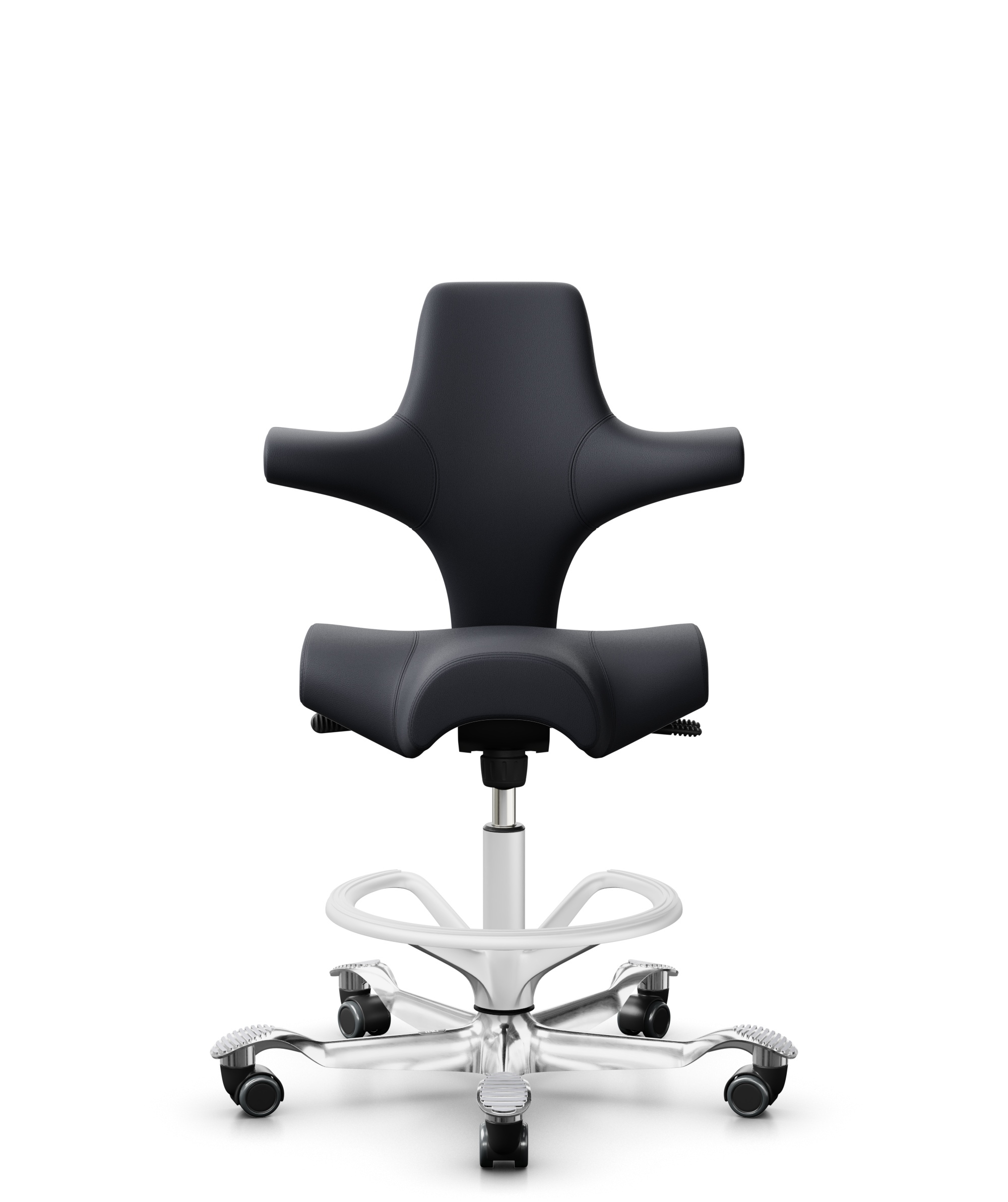 HÅG Capisco 8106 - Paloma Soft (Wollsdorf) - Semi-aniline Leder - PL55185 Charcoal - Framekleur - Wit - Gasveer - 200 mm (Zithoogte 46-64cm) - Vloercontact - Zachte wielen t.b.v. harde vloeren - Voetenring - Ja, in framekleur - Voetster - Ja, voetster ... - 1