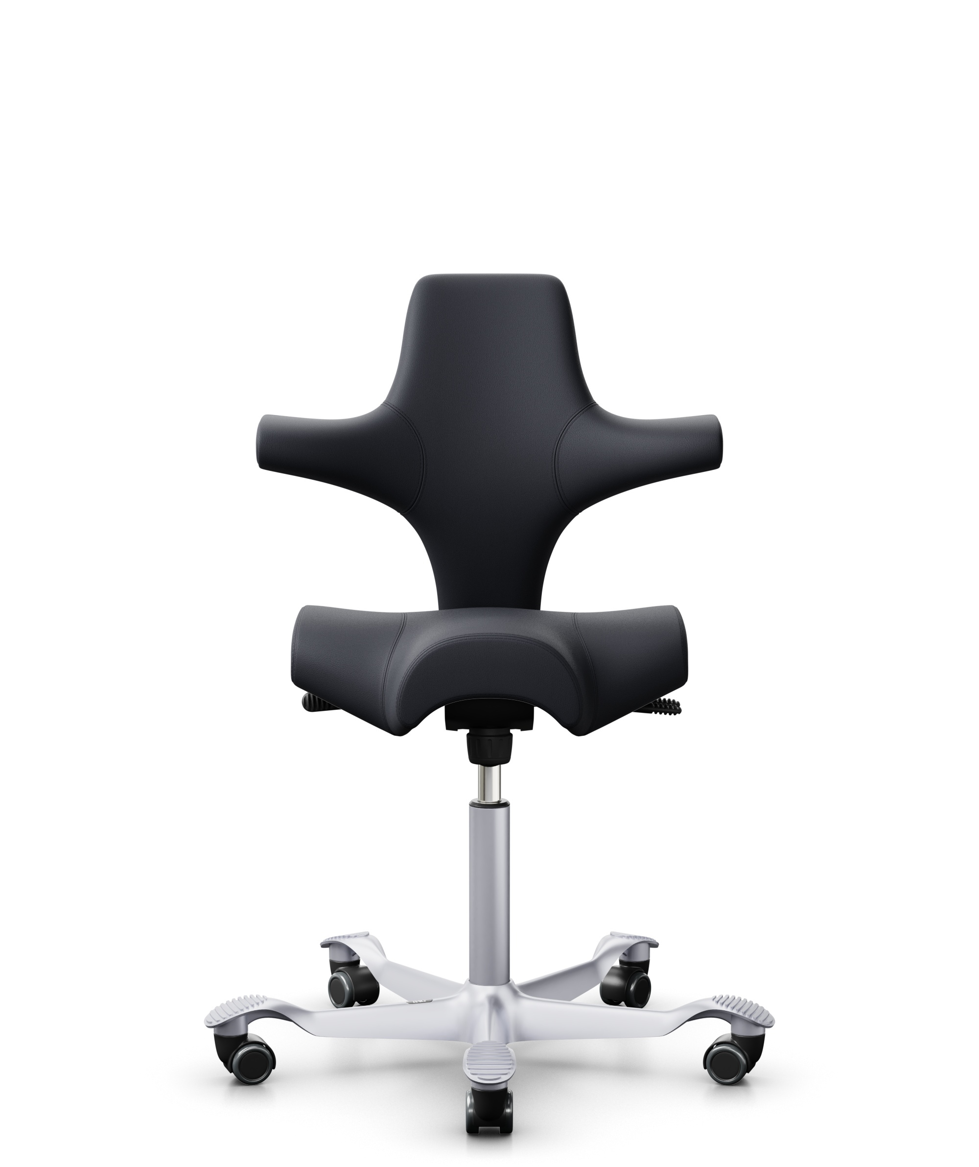 HÅG Capisco 8106 - Paloma Soft (Wollsdorf) - Semi-aniline Leder - PL55185 Charcoal - Framekleur - Zilver - Gasveer - 150 mm (Zithoogte 40-55cm) - Vloercontact - Harde wielen t.b.v. zachte vloeren - Voetenring - Nee, geen voetenring - Voetster - Nee, vo... - 1