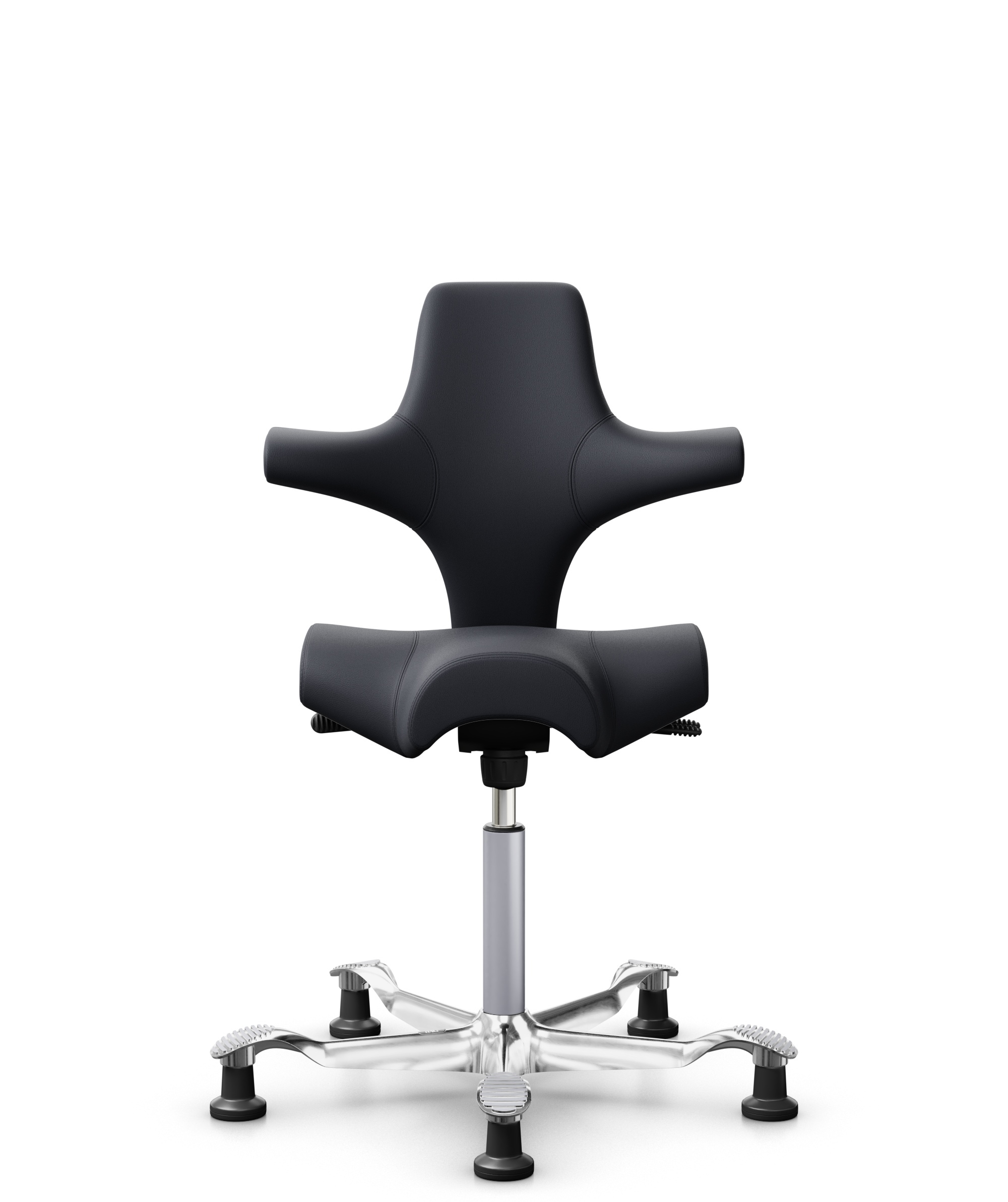 HÅG Capisco 8106 - Paloma Soft (Wollsdorf) - Semi-aniline Leder - PL55185 Charcoal - Framekleur - Zilver - Gasveer - 200 mm (Zithoogte 46-64cm) - Vloercontact - Glijdoppen - Voetenring - Nee, geen voetenring - Voetster - Ja, voetster in gepolijst alumi... - 1