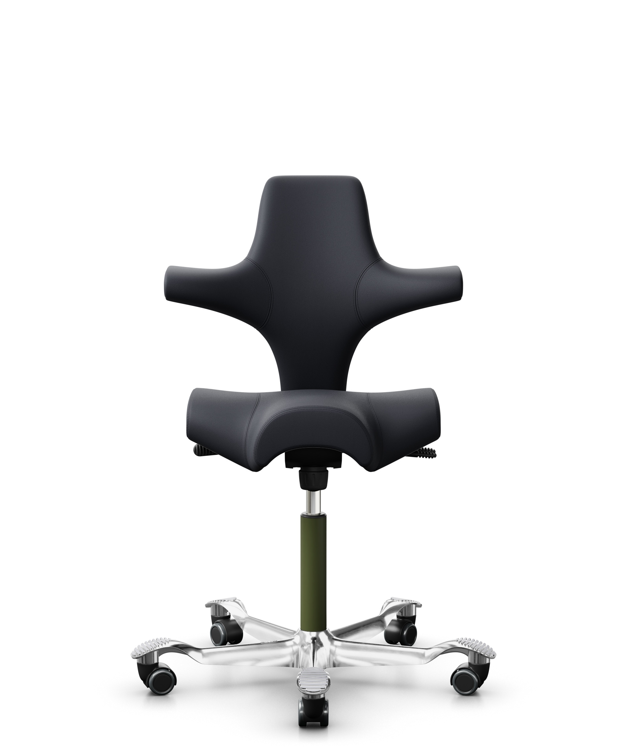 HÅG Capisco 8106 - Paloma Soft (Wollsdorf) - Semi-aniline Leder - PL55185 Charcoal - Framekleur - Moss Grey - Gasveer - 150 mm (Zithoogte 40-55cm) - Vloercontact - Zachte wielen t.b.v. harde vloeren - Voetenring - Nee, geen voetenring - Voetster - Ja, ... - 1