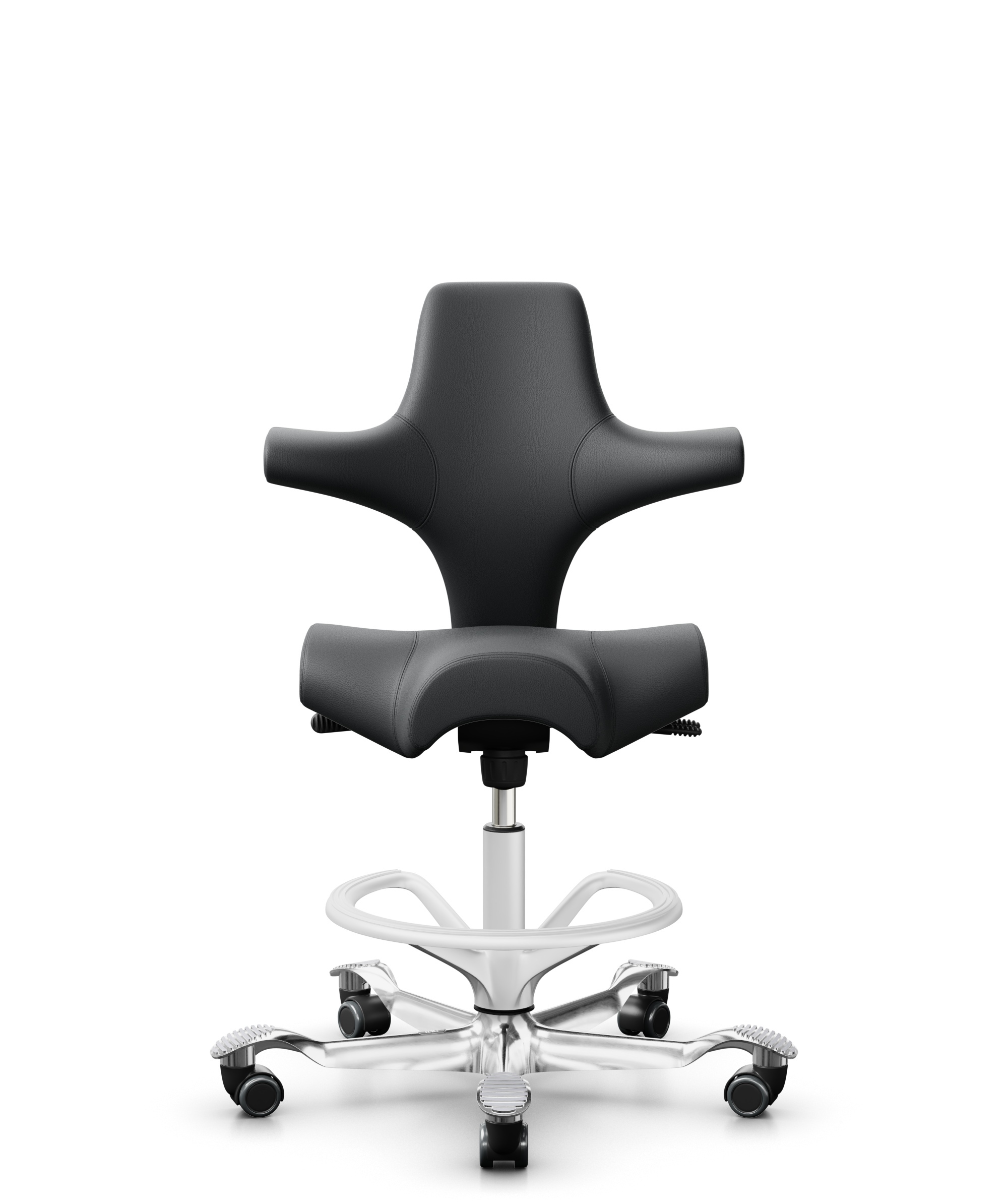 HÅG Capisco 8106 - Paloma Soft (Wollsdorf) - Semi-aniline Leder - PL55206 Grey - Framekleur - Wit - Gasveer - 200 mm (Zithoogte 46-64cm) - Vloercontact - Zachte wielen t.b.v. harde vloeren - Voetenring - Ja, in framekleur - Voetster - Ja, voetster in g... - 1