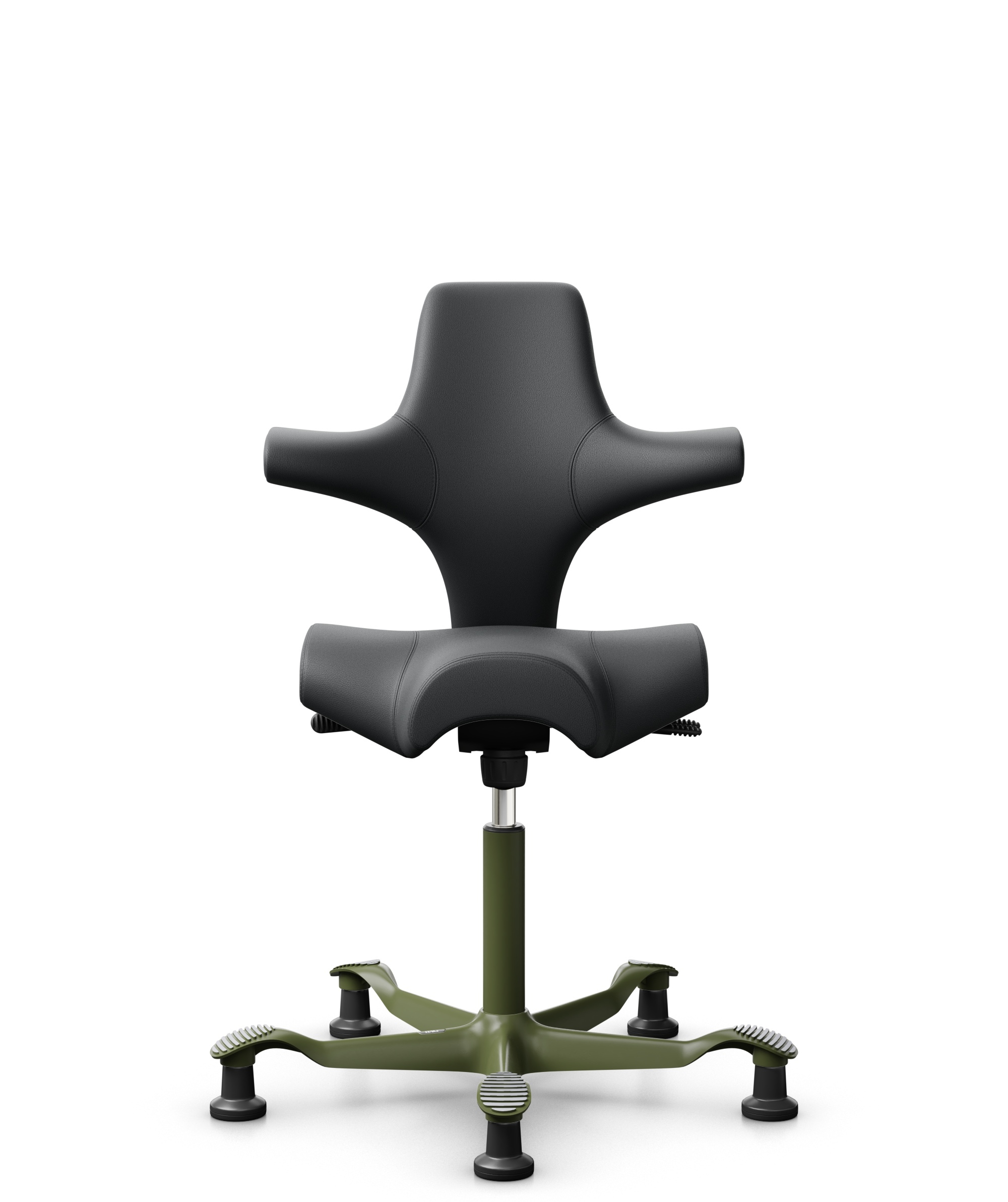 HÅG Capisco 8106 - Paloma Soft (Wollsdorf) - Semi-aniline Leder - PL55206 Grey - Framekleur - Moss Grey - Gasveer - 150 mm (Zithoogte 40-55cm) - Vloercontact - Glijdoppen - Voetenring - Nee, geen voetenring - Voetster - Nee, voetster in framekleur - 1