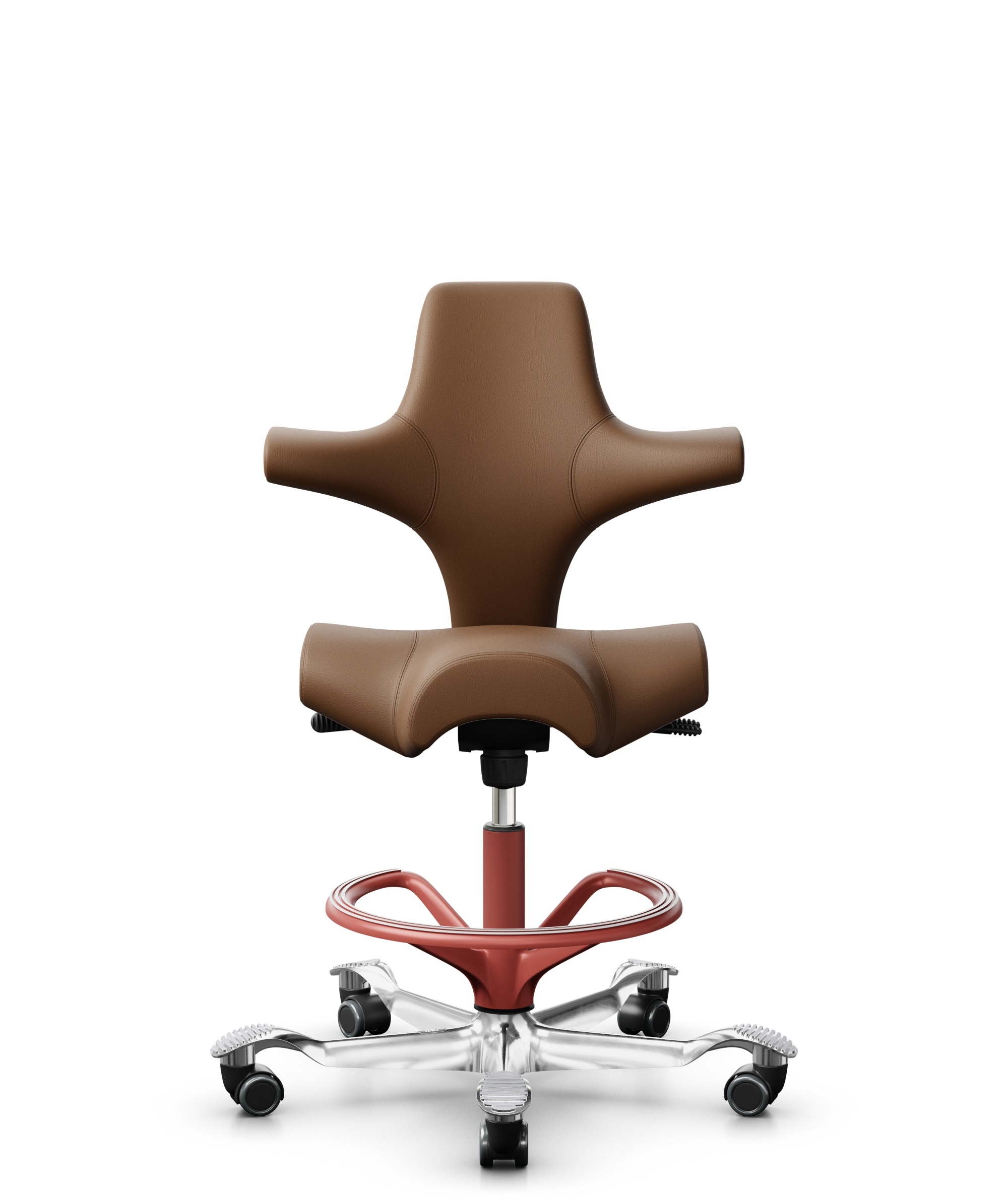 HÅG Capisco 8106 - Paloma Soft (Wollsdorf) - Semi-aniline Leder - PL05429 Cognac - Framekleur - Blush Rose - Gasveer - 200 mm (Zithoogte 46-64cm) - Vloercontact - Harde wielen t.b.v. zachte vloeren - Voetenring - Ja, in framekleur - Voetster - Ja, voet... - 1