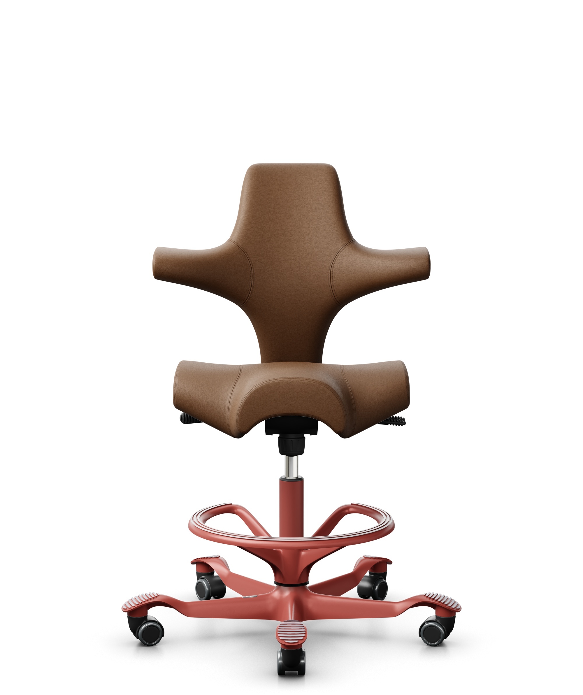 HÅG Capisco 8106 - Paloma Soft (Wollsdorf) - Semi-aniline Leder - PL05429 Cognac - Framekleur - Blush Rose - Gasveer - 265 mm (Zithoogte 53-79cm) - Vloercontact - Harde wielen t.b.v. zachte vloeren - Voetenring - Ja, in framekleur - Voetster - Nee, voe... - 1
