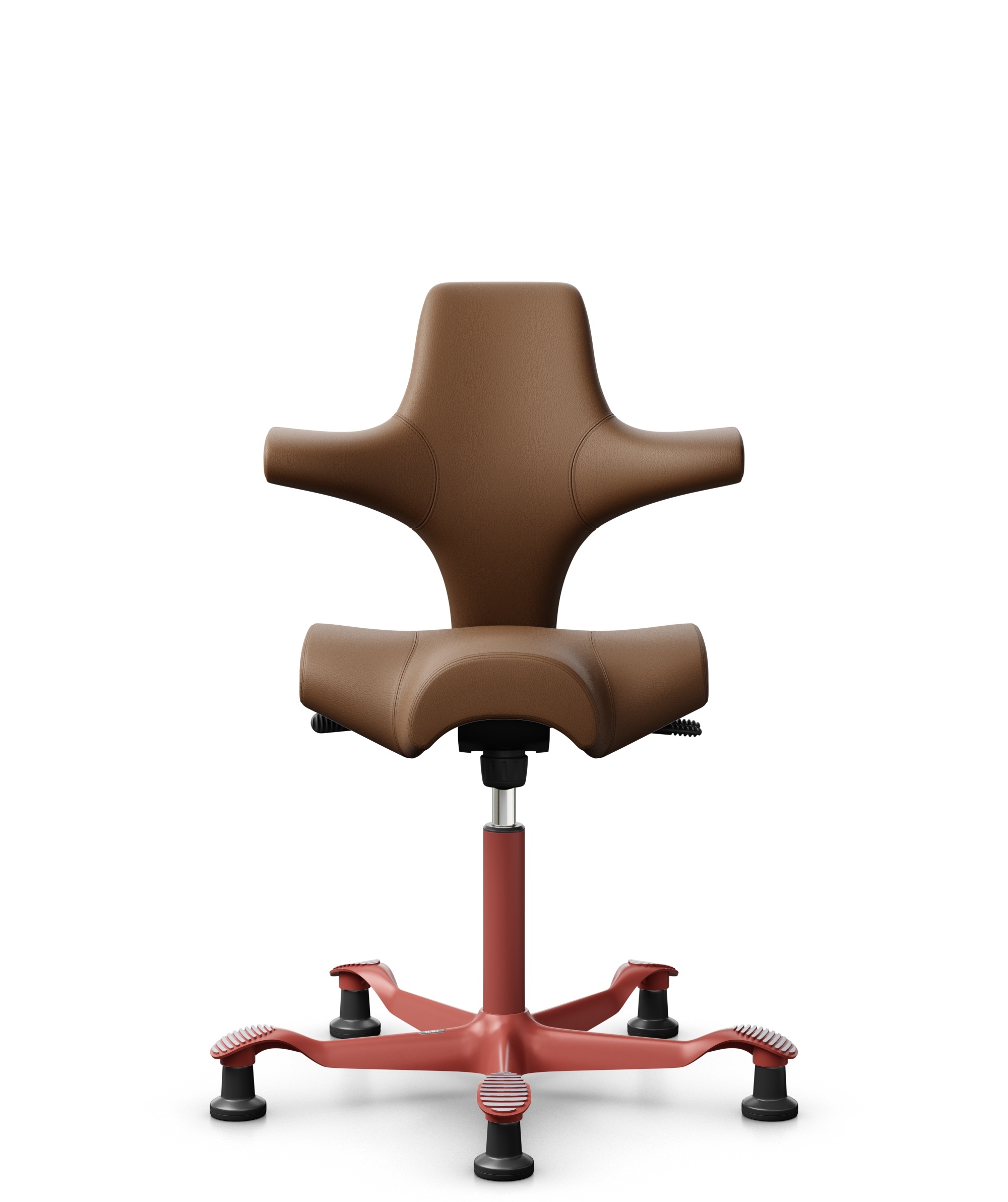 HÅG Capisco 8106 - Paloma Soft (Wollsdorf) - Semi-aniline Leder - PL05429 Cognac - Framekleur - Blush Rose - Gasveer - 265 mm (Zithoogte 53-79cm) - Vloercontact - Glijdoppen - Voetenring - Nee, geen voetenring - Voetster - Nee, voetster in framekleur - 1