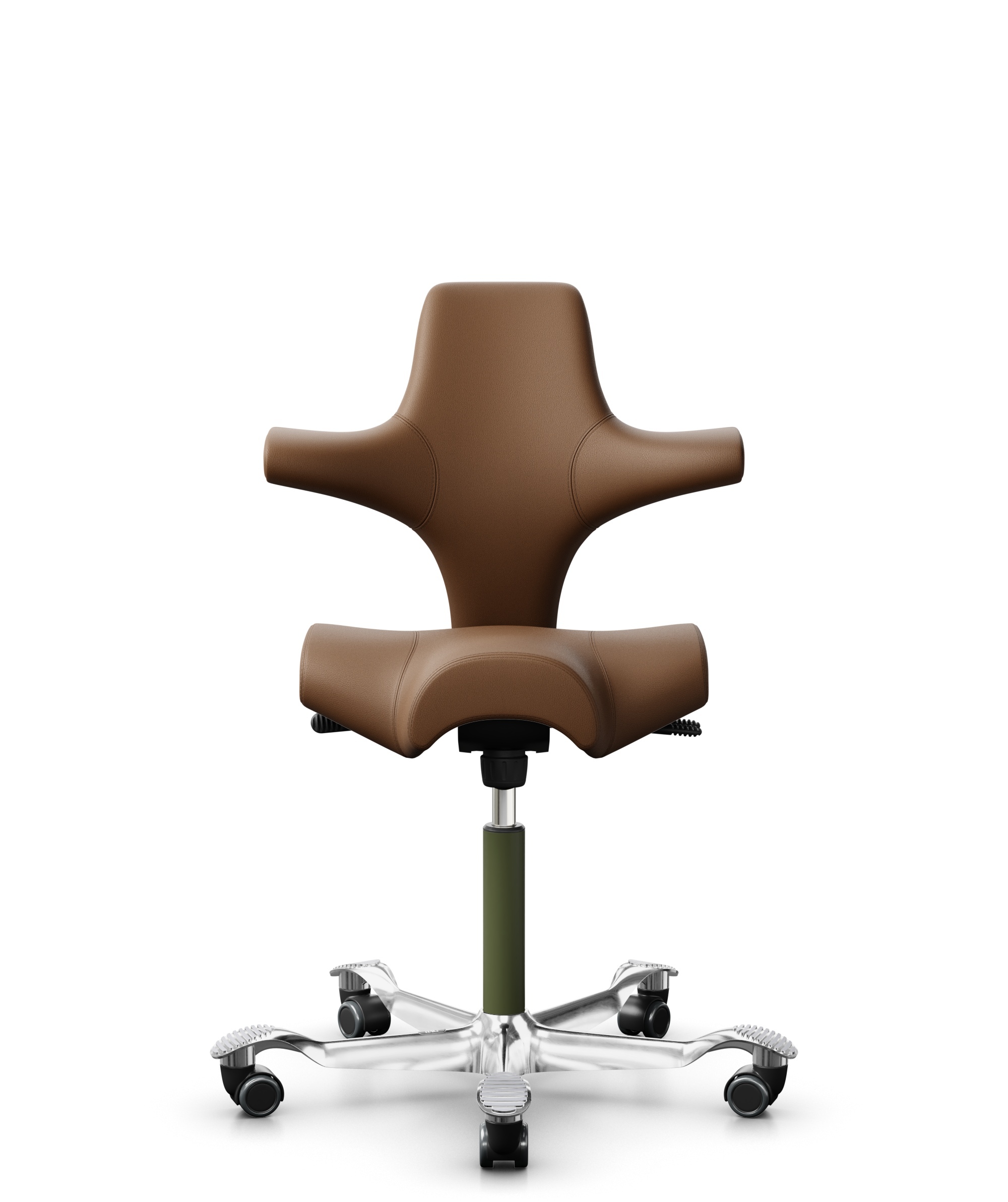 HÅG Capisco 8106 - Paloma Soft (Wollsdorf) - Semi-aniline Leder - PL05429 Cognac - Framekleur - Moss Grey - Gasveer - 150 mm (Zithoogte 40-55cm) - Vloercontact - Harde wielen t.b.v. zachte vloeren - Voetenring - Nee, geen voetenring - Voetster - Ja, vo... - 1