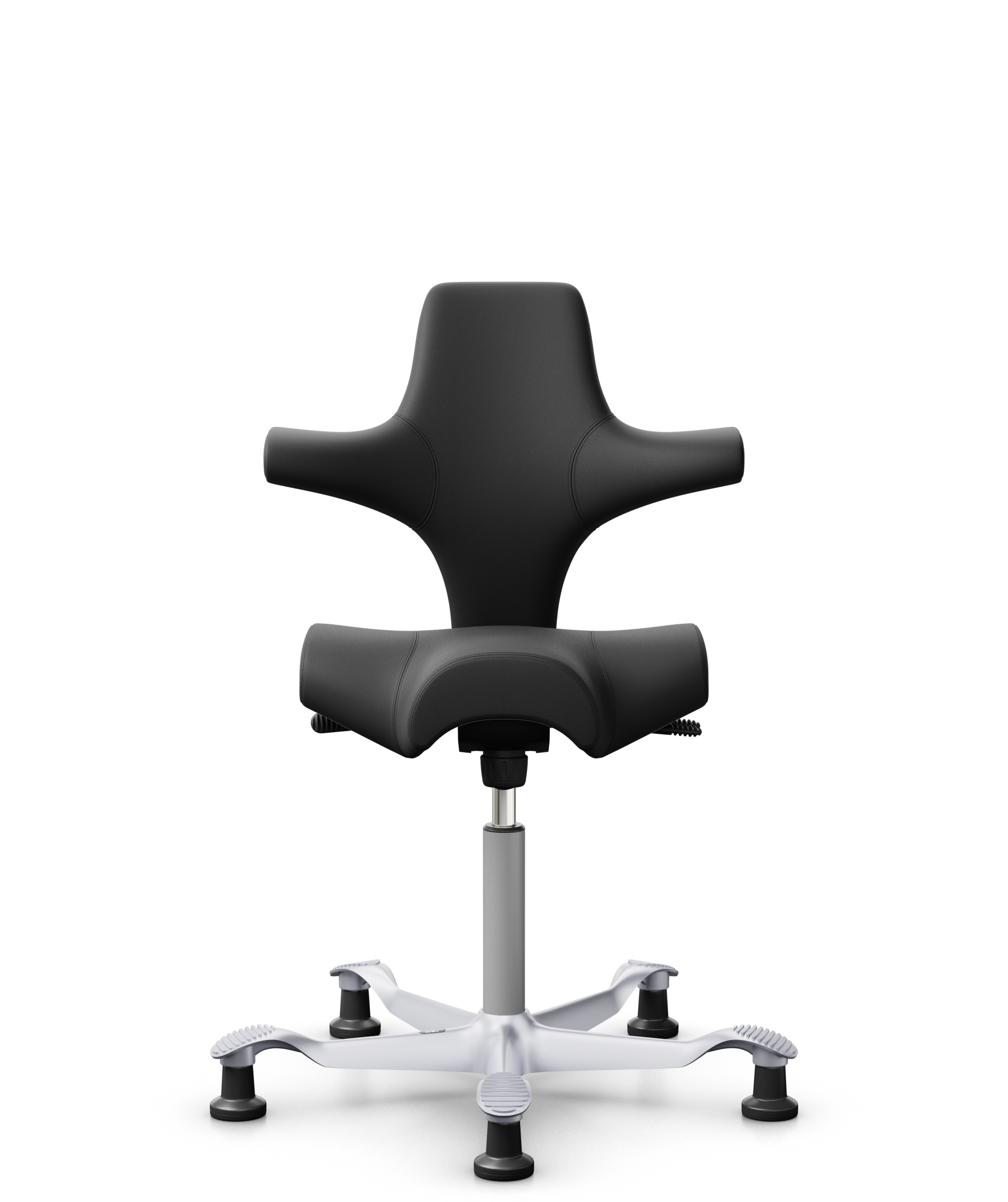 HÅG Capisco 8106 - Paloma Soft (Wollsdorf) - Semi-aniline Leder - PL56100 Black - Framekleur - Zilver - Gasveer - 150 mm (Zithoogte 40-55cm) - Vloercontact - Glijdoppen - Voetenring - Nee, geen voetenring - Voetster - Nee, voetster in framekleur - 1