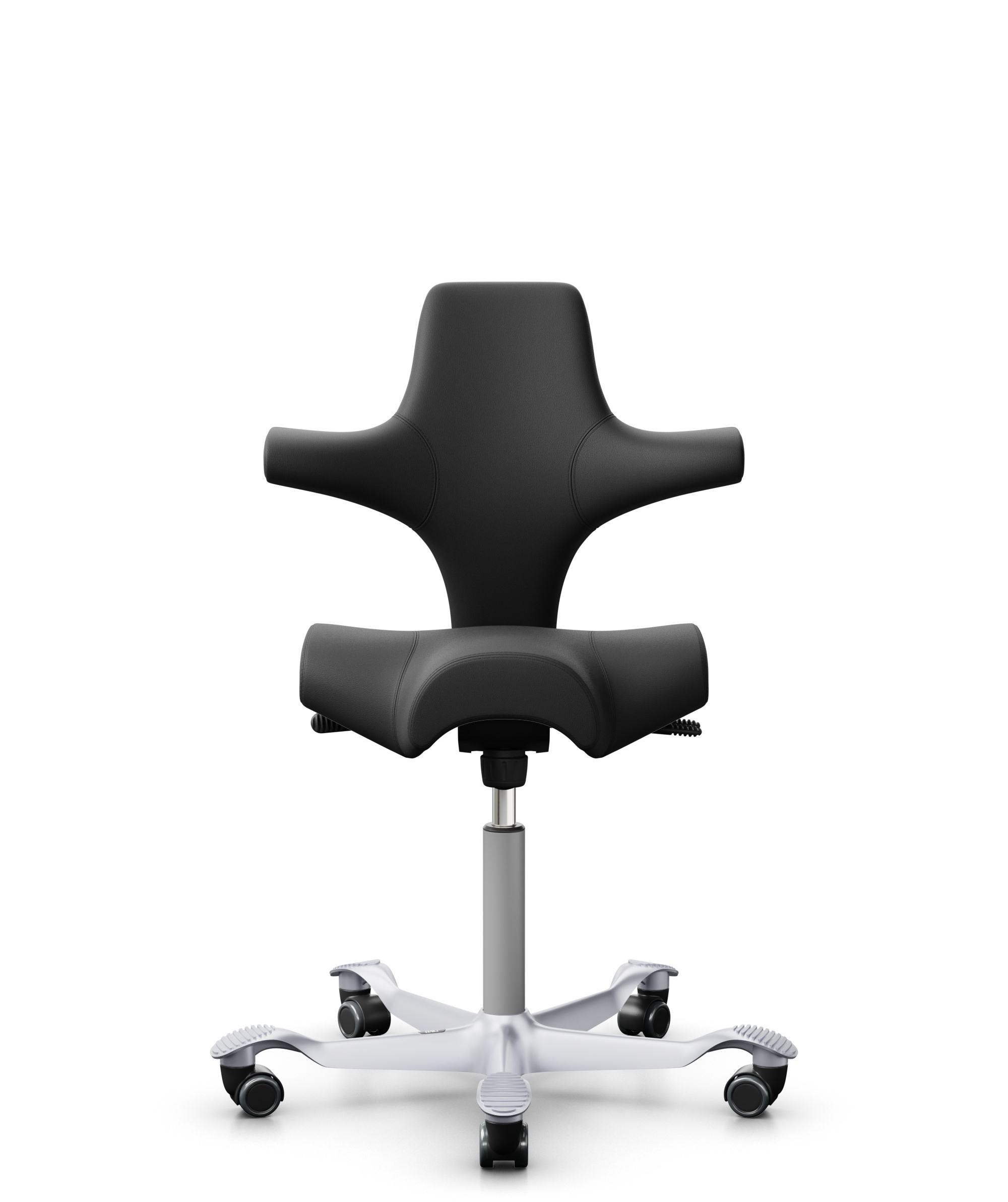 HÅG Capisco 8106 - Paloma Soft (Wollsdorf) - Semi-aniline Leder - PL56100 Black - Framekleur - Zilver - Gasveer - 265 mm (Zithoogte 53-79cm) - Vloercontact - Harde wielen t.b.v. zachte vloeren - Voetenring - Nee, geen voetenring - Voetster - Nee, voets... - 1