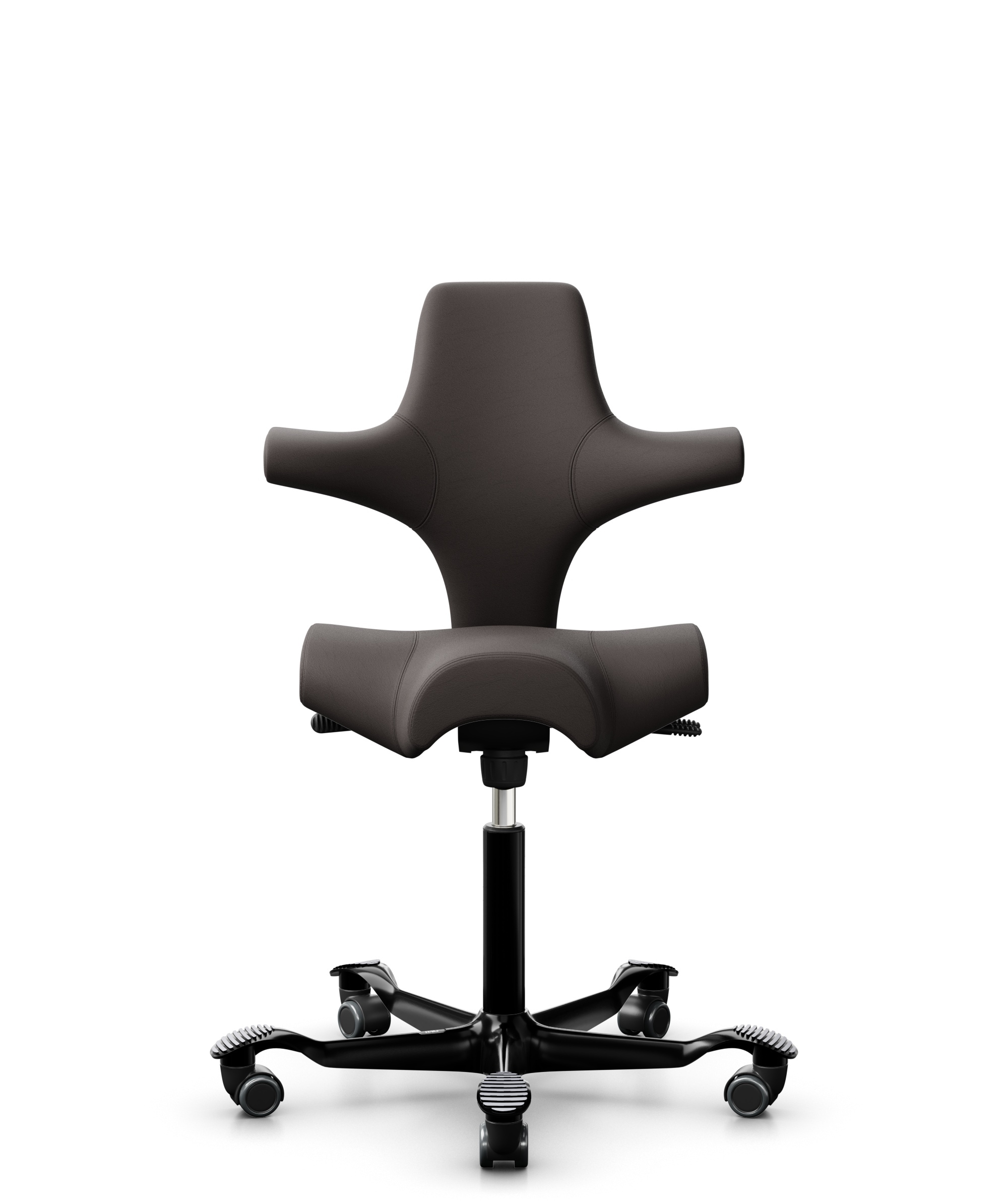 HÅG Capisco 8106 - Elmosoft (Elmo) - Semi-aniline Leder - EL93068 - Dark brown - Framekleur - Zwart - Gasveer - 150 mm (Zithoogte 40-55cm) - Vloercontact - Harde wielen t.b.v. zachte vloeren - Voetenring - Nee, geen voetenring - Voetster - Nee, voetste... - 1