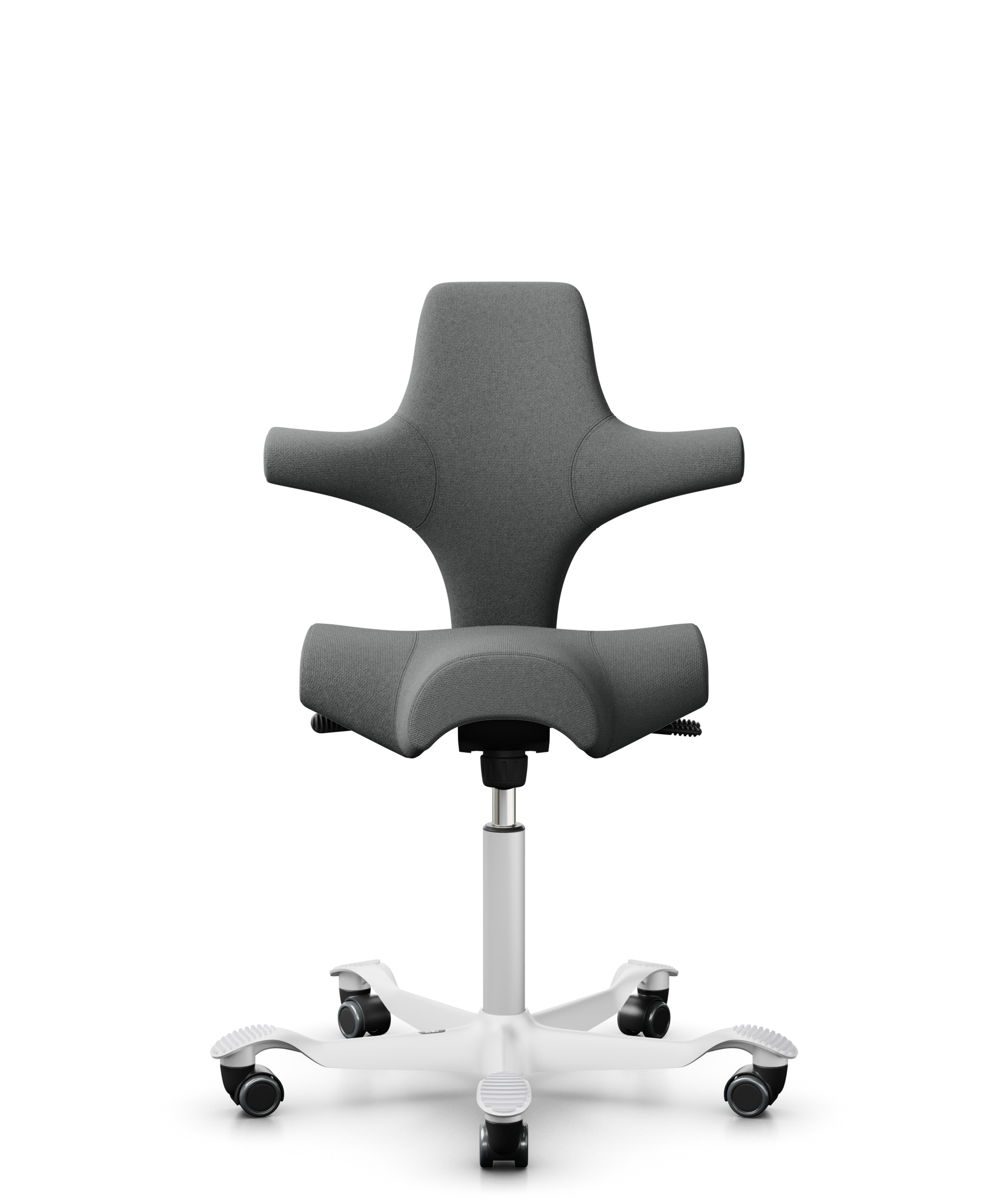 HÅG Capisco 8106 - Cura Loop (Gabriel) - Gerecycled Polyester - CLP60109 - Grey - Framekleur - Wit - Gasveer - 200 mm (Zithoogte 46-64cm) - Vloercontact - Harde wielen t.b.v. zachte vloeren - Voetenring - Nee, geen voetenring - Voetster - Nee, voetster... - 1