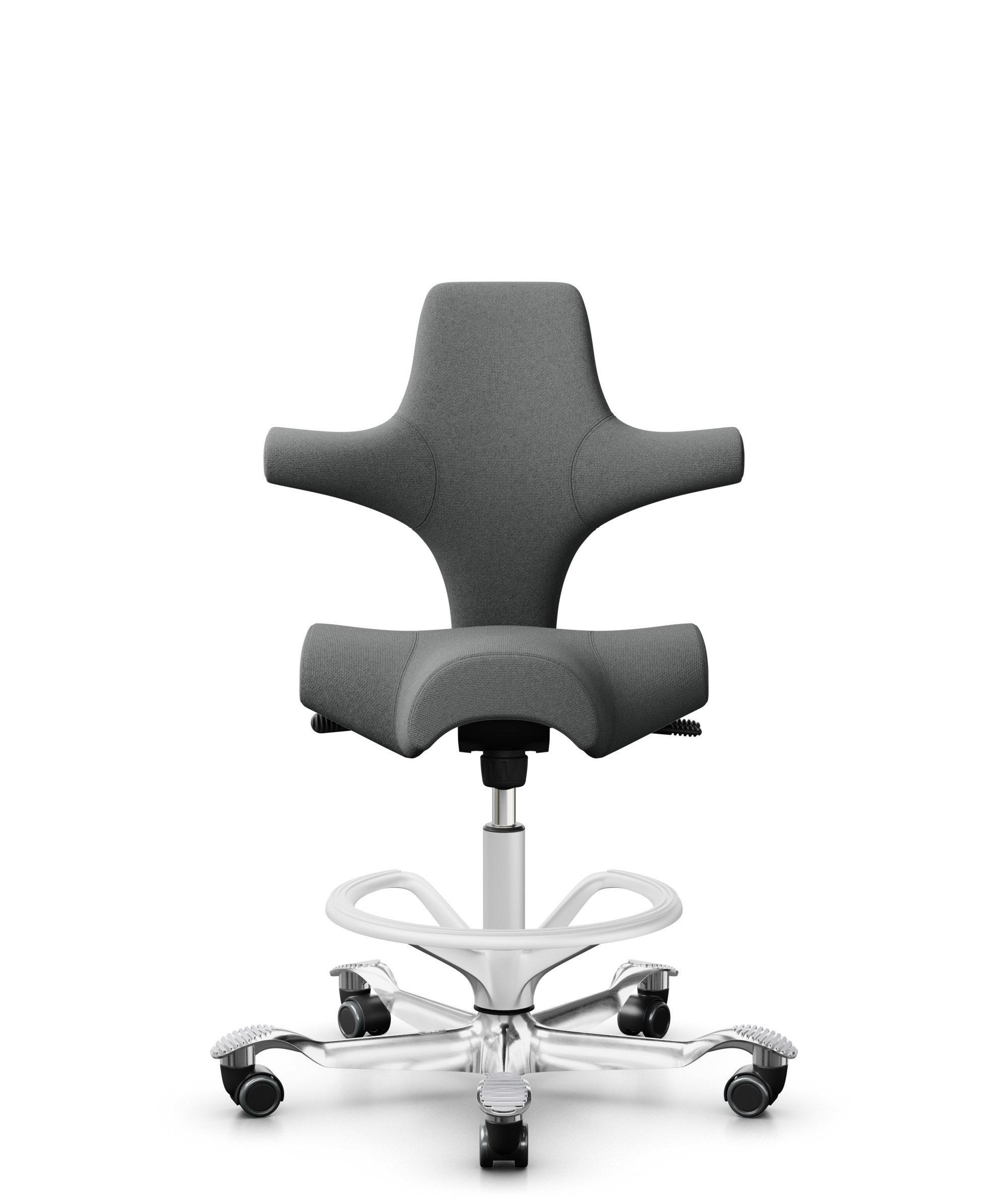 HÅG Capisco 8106 - Cura Loop (Gabriel) - Gerecycled Polyester - CLP60109 - Grey - Framekleur - Wit - Gasveer - 265 mm (Zithoogte 53-79cm) - Vloercontact - Zachte wielen t.b.v. harde vloeren - Voetenring - Ja, in framekleur - Voetster - Ja, voetster in ... - 1