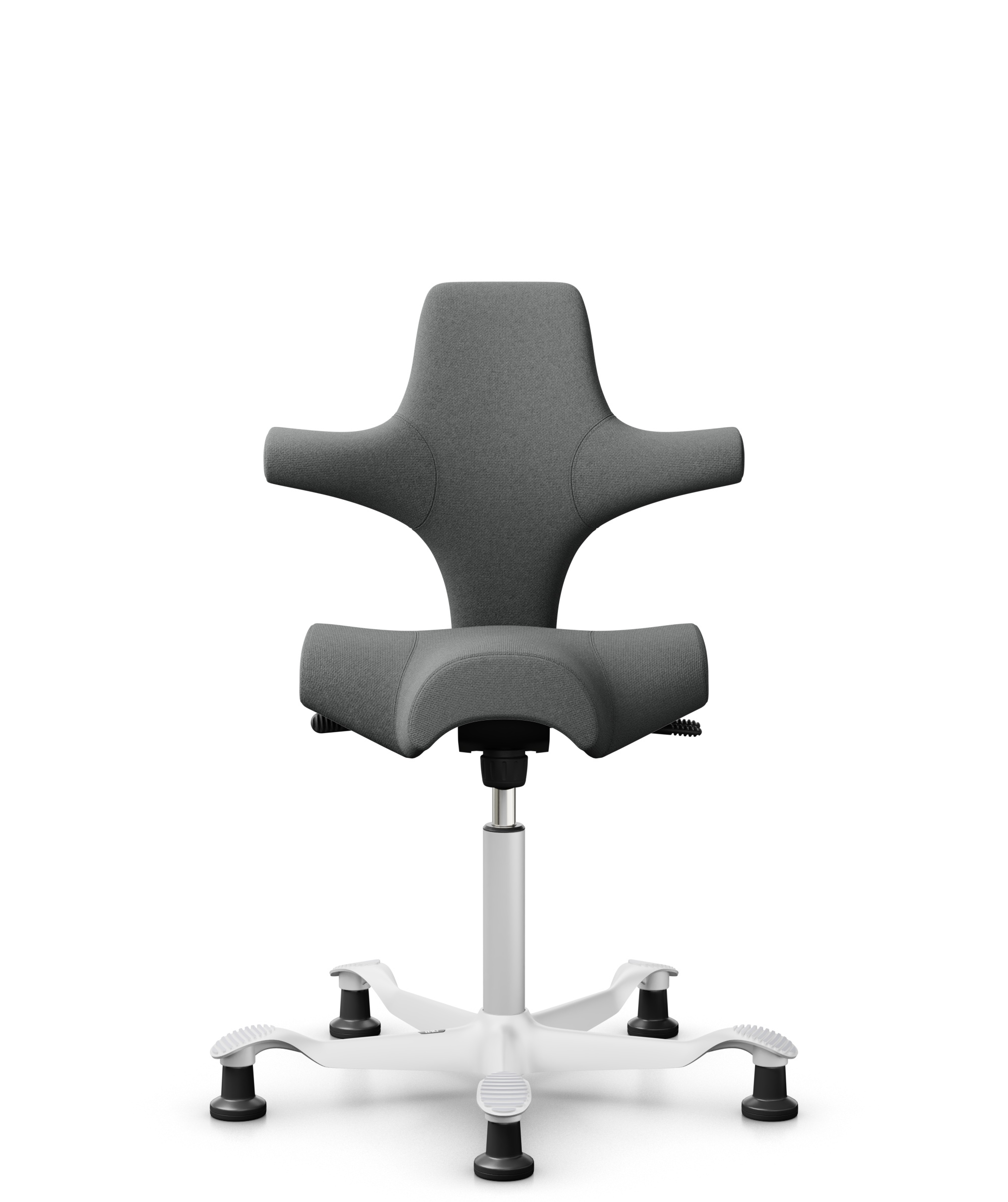 HÅG Capisco 8106 - Cura Loop (Gabriel) - Gerecycled Polyester - CLP60109 - Grey - Framekleur - Wit - Gasveer - 265 mm (Zithoogte 53-79cm) - Vloercontact - Glijdoppen - Voetenring - Nee, geen voetenring - Voetster - Nee, voetster in framekleur - 1