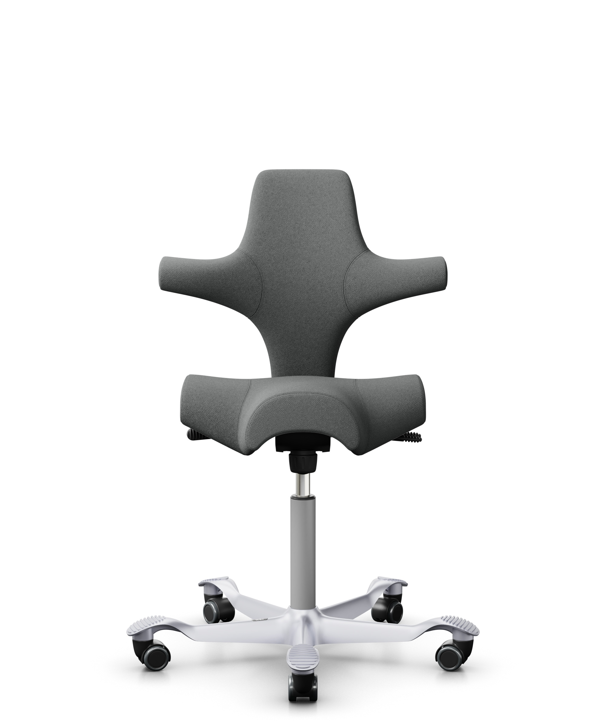 HÅG Capisco 8106 - Cura Loop (Gabriel) - Gerecycled Polyester - CLP60109 - Grey - Framekleur - Zilver - Gasveer - 150 mm (Zithoogte 40-55cm) - Vloercontact - Harde wielen t.b.v. zachte vloeren - Voetenring - Nee, geen voetenring - Voetster - Nee, voets... - 1