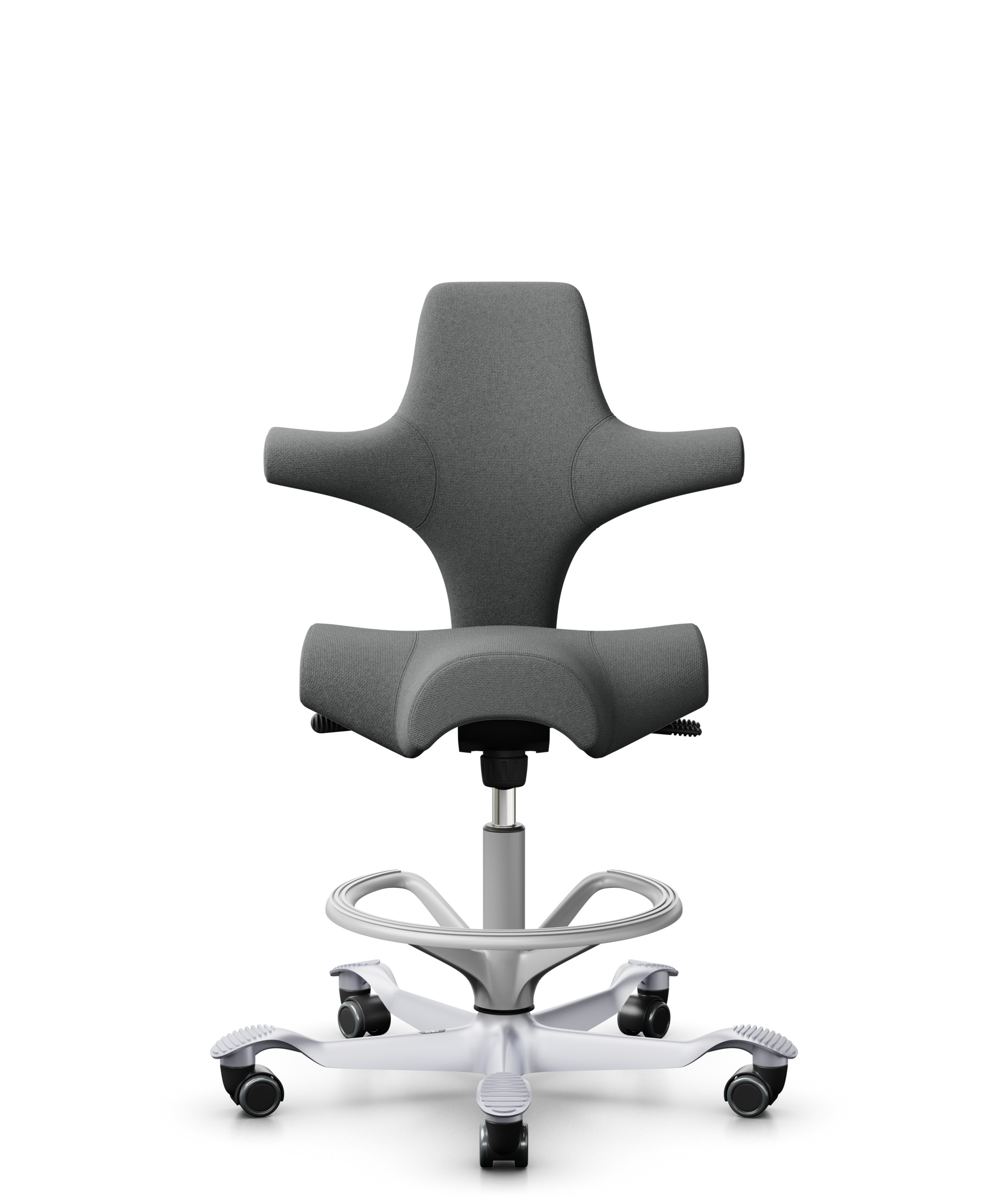 HÅG Capisco 8106 - Cura Loop (Gabriel) - Gerecycled Polyester - CLP60109 - Grey - Framekleur - Zilver - Gasveer - 200 mm (Zithoogte 46-64cm) - Vloercontact - Zachte wielen t.b.v. harde vloeren - Voetenring - Ja, in framekleur - Voetster - Nee, voetster... - 1