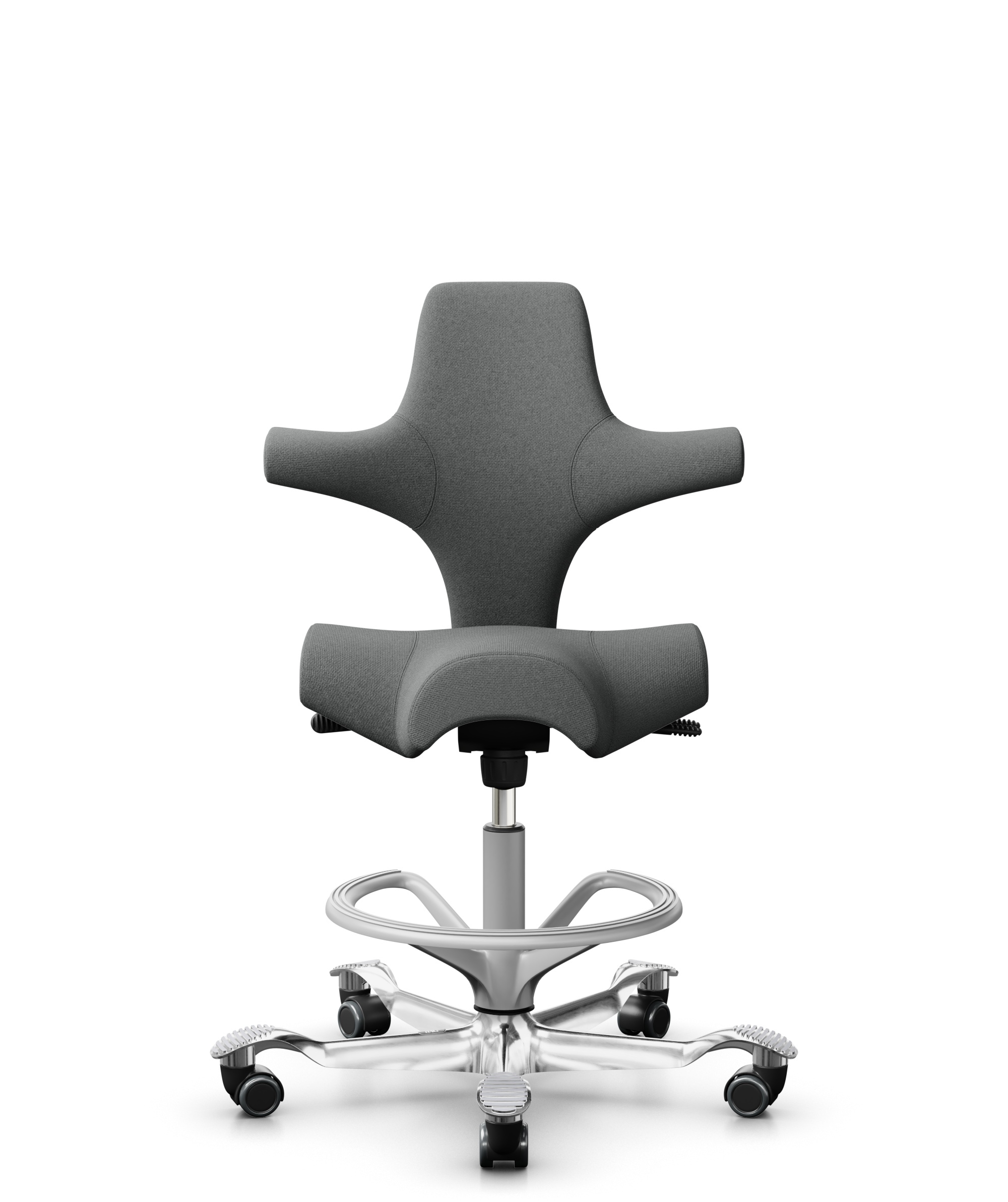 HÅG Capisco 8106 - Cura Loop (Gabriel) - Gerecycled Polyester - CLP60109 - Grey - Framekleur - Zilver - Gasveer - 265 mm (Zithoogte 53-79cm) - Vloercontact - Zachte wielen t.b.v. harde vloeren - Voetenring - Ja, in framekleur - Voetster - Ja, voetster ... - 1