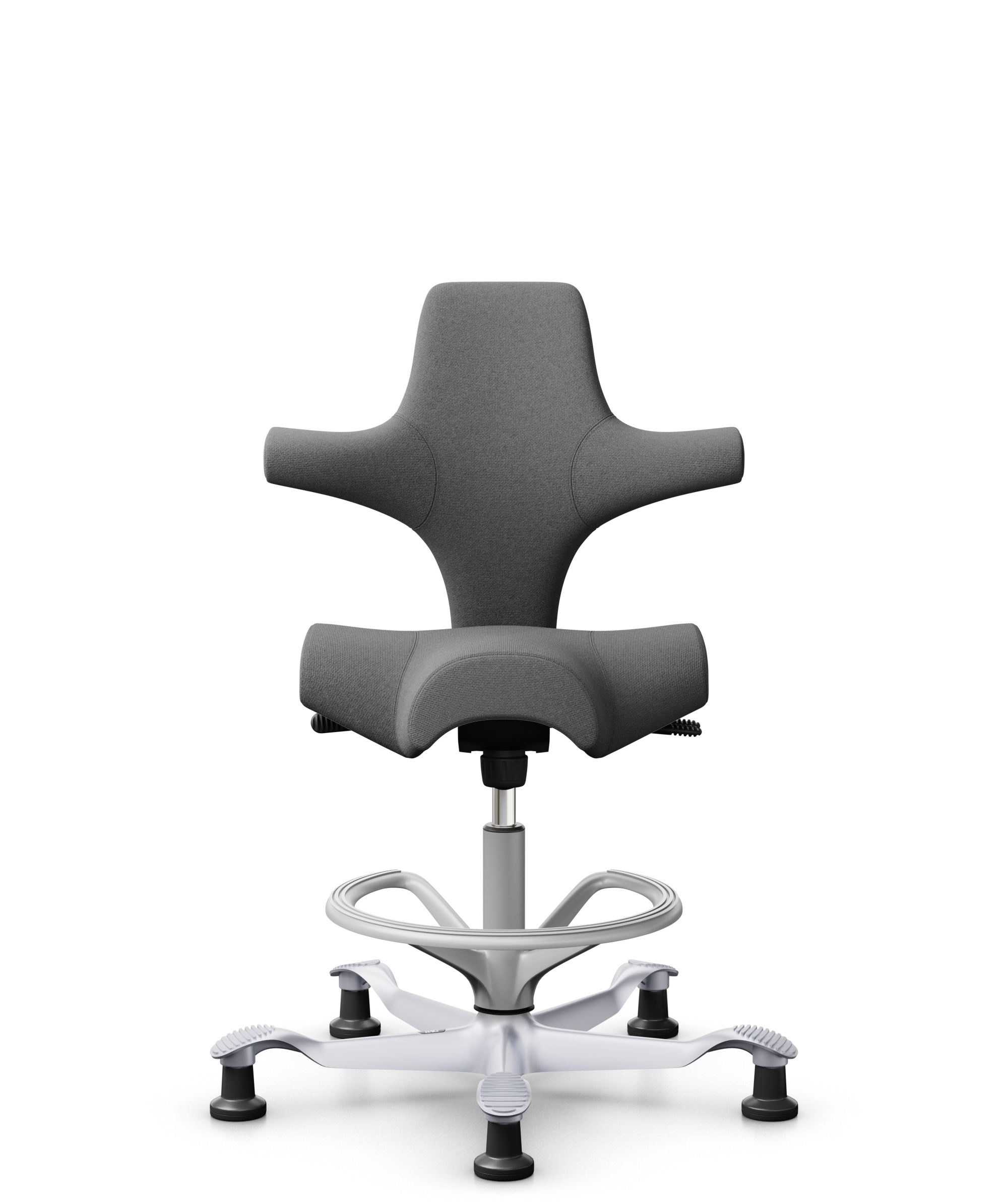 HÅG Capisco 8106 - Cura Loop (Gabriel) - Gerecycled Polyester - CLP60109 - Grey - Framekleur - Zilver - Gasveer - 265 mm (Zithoogte 53-79cm) - Vloercontact - Glijdoppen - Voetenring - Ja, in framekleur - Voetster - Nee, voetster in framekleur - 1