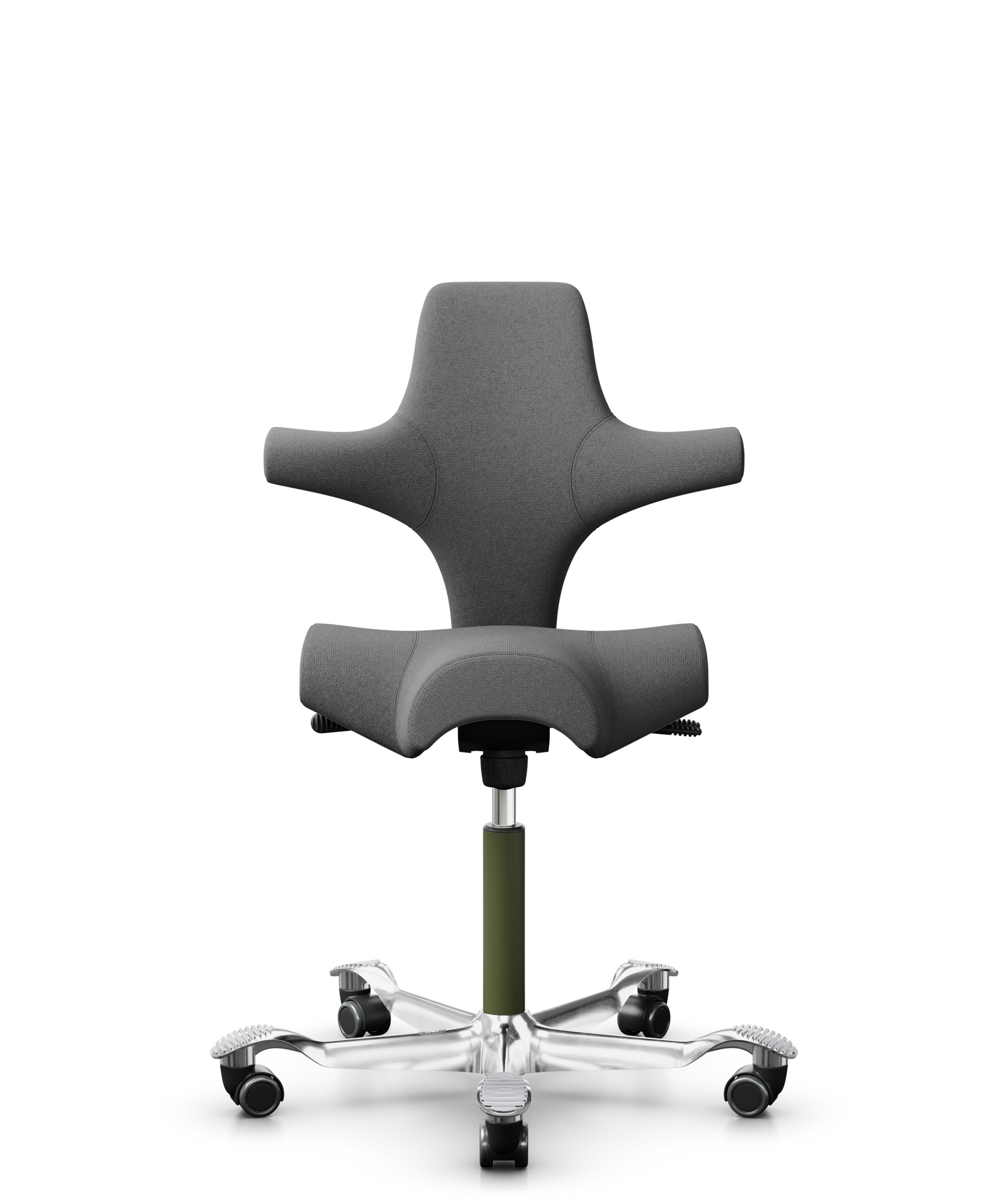 HÅG Capisco 8106 - Cura Loop (Gabriel) - Gerecycled Polyester - CLP60109 - Grey - Framekleur - Moss Grey - Gasveer - 150 mm (Zithoogte 40-55cm) - Vloercontact - Zachte wielen t.b.v. harde vloeren - Voetenring - Nee, geen voetenring - Voetster - Ja, voe... - 1