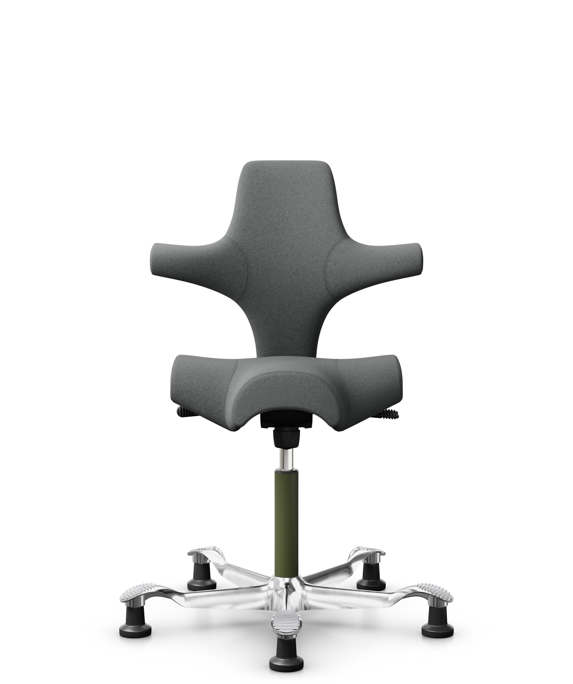 HÅG Capisco 8106 - Cura Loop (Gabriel) - Gerecycled Polyester - CLP60109 - Grey - Framekleur - Moss Grey - Gasveer - 150 mm (Zithoogte 40-55cm) - Vloercontact - Glijdoppen - Voetenring - Nee, geen voetenring - Voetster - Ja, voetster in gepolijst alumi... - 1