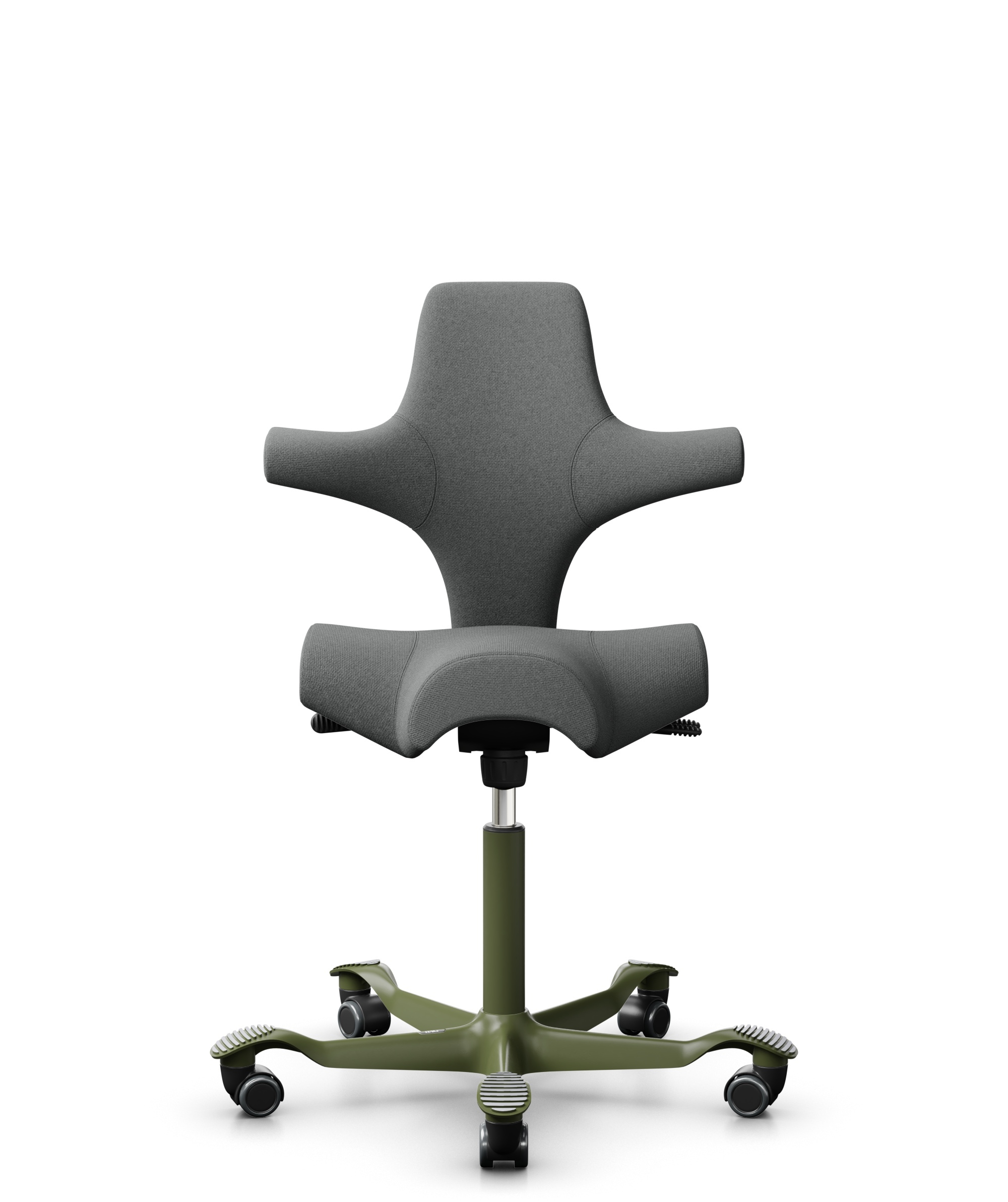 HÅG Capisco 8106 - Cura Loop (Gabriel) - Gerecycled Polyester - CLP60109 - Grey - Framekleur - Moss Grey - Gasveer - 265 mm (Zithoogte 53-79cm) - Vloercontact - Harde wielen t.b.v. zachte vloeren - Voetenring - Nee, geen voetenring - Voetster - Nee, vo... - 1
