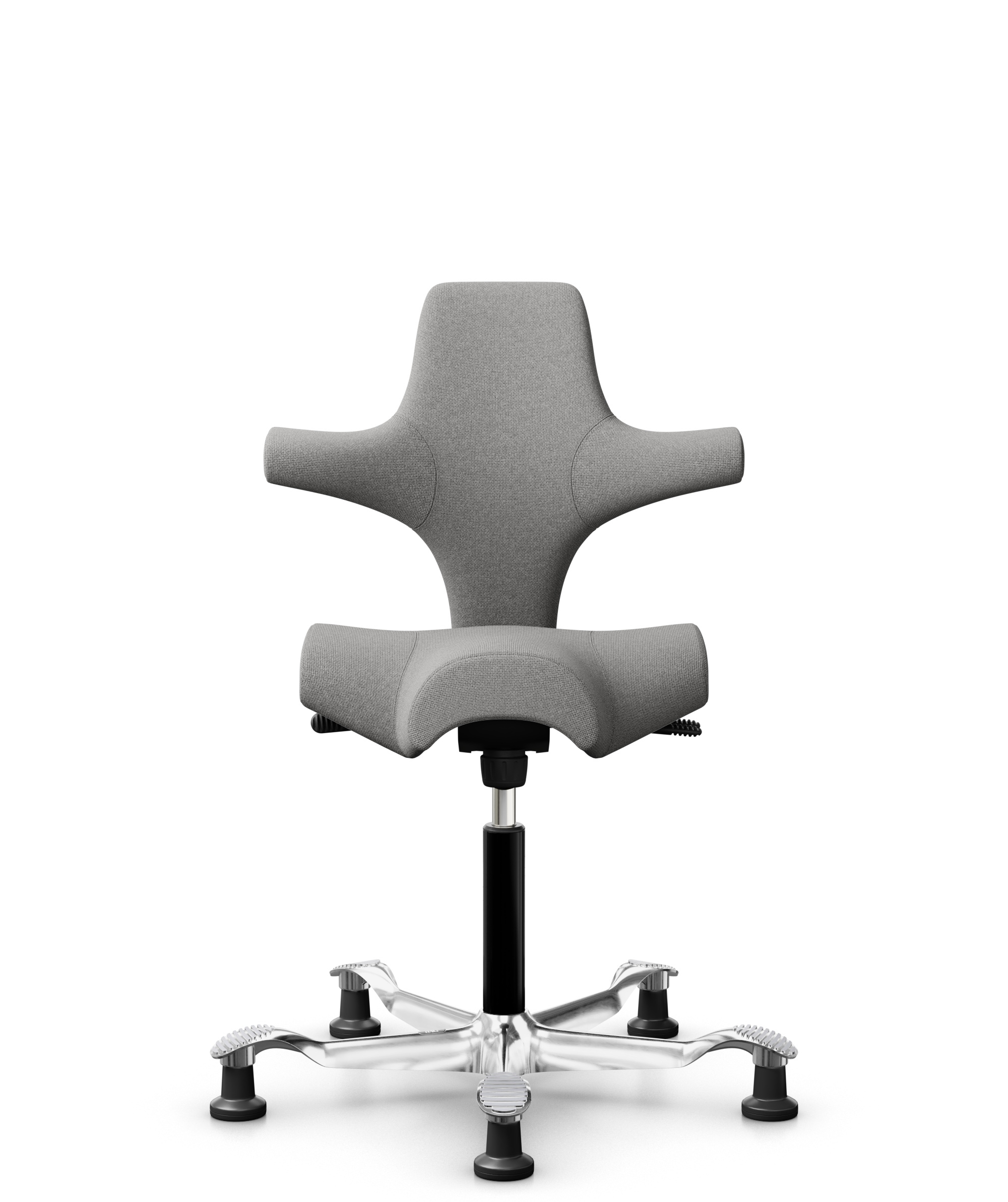 HÅG Capisco 8106 - Cura Loop (Gabriel) - Gerecycled Polyester - CLP60110 Light grey - Framekleur - Zwart - Gasveer - 265 mm (Zithoogte 53-79cm) - Vloercontact - Glijdoppen - Voetenring - Nee, geen voetenring - Voetster - Ja, voetster in gepolijst alumi... - 1