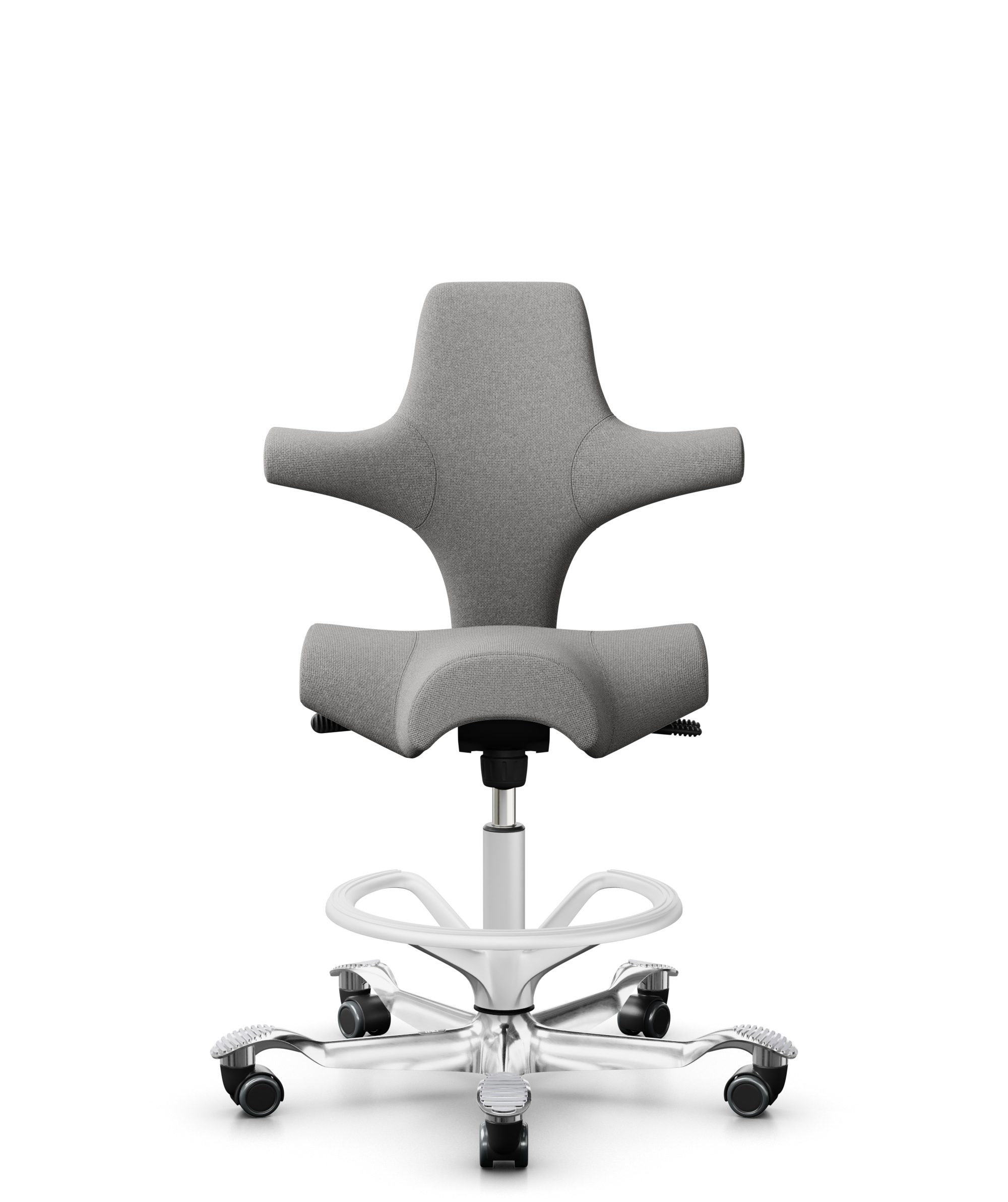 HÅG Capisco 8106 - Cura Loop (Gabriel) - Gerecycled Polyester - CLP60110 Light grey - Framekleur - Wit - Gasveer - 200 mm (Zithoogte 46-64cm) - Vloercontact - Harde wielen t.b.v. zachte vloeren - Voetenring - Ja, in framekleur - Voetster - Ja, voetster... - 1