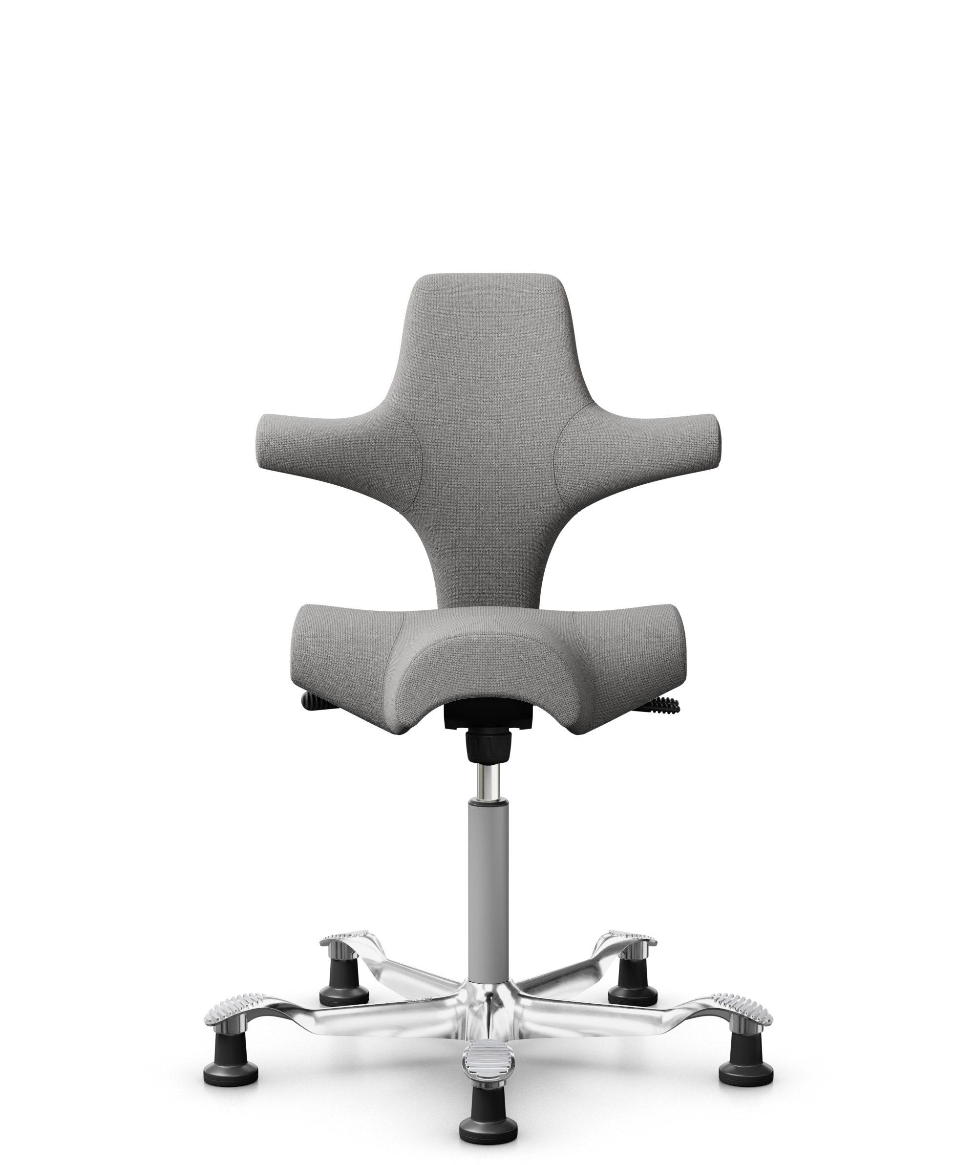 HÅG Capisco 8106 - Cura Loop (Gabriel) - Gerecycled Polyester - CLP60110 Light grey - Framekleur - Zilver - Gasveer - 150 mm (Zithoogte 40-55cm) - Vloercontact - Glijdoppen - Voetenring - Nee, geen voetenring - Voetster - Ja, voetster in gepolijst alum... - 1