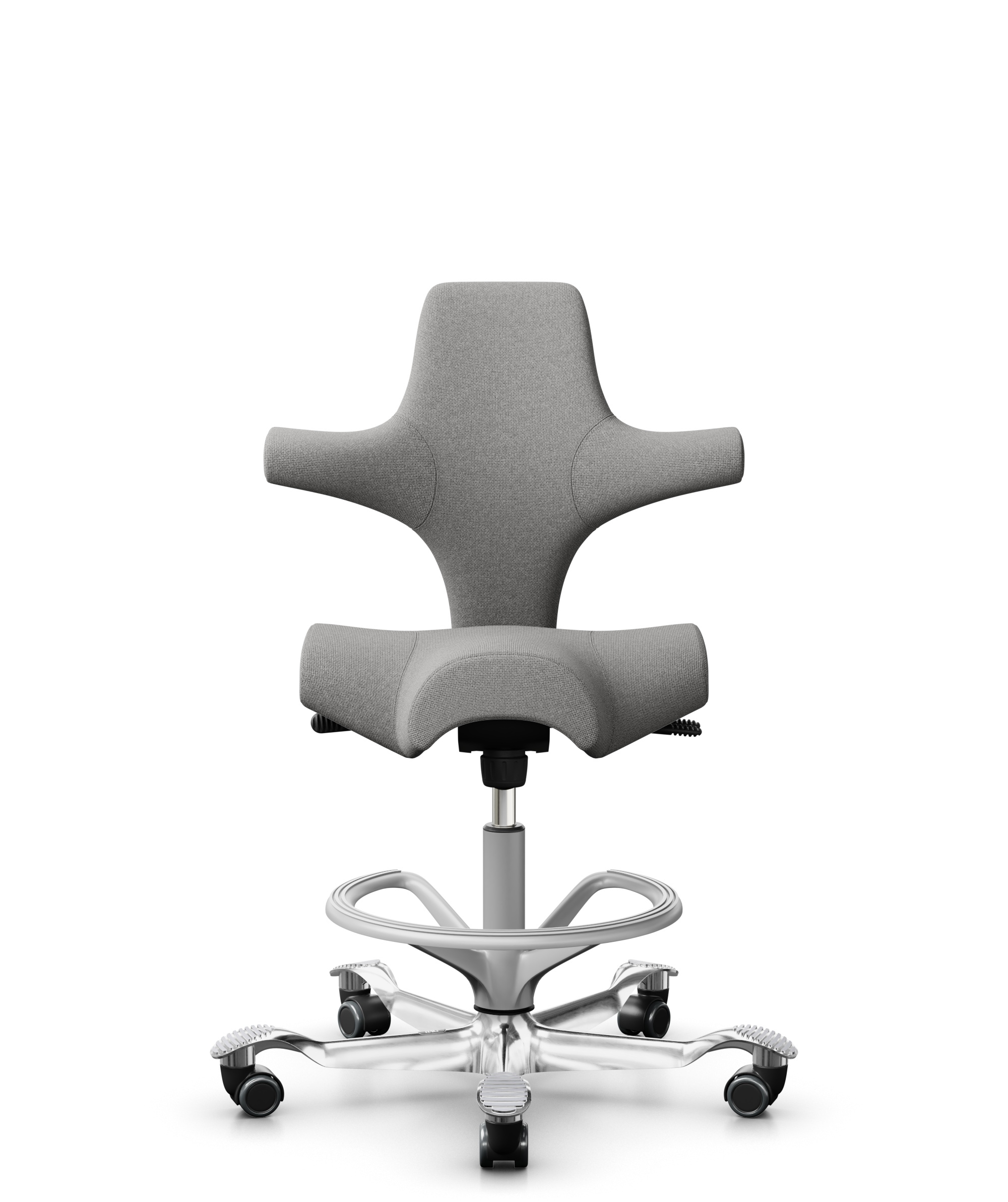 HÅG Capisco 8106 - Cura Loop (Gabriel) - Gerecycled Polyester - CLP60110 Light grey - Framekleur - Zilver - Gasveer - 200 mm (Zithoogte 46-64cm) - Vloercontact - Harde wielen t.b.v. zachte vloeren - Voetenring - Ja, in framekleur - Voetster - Ja, voets... - 1