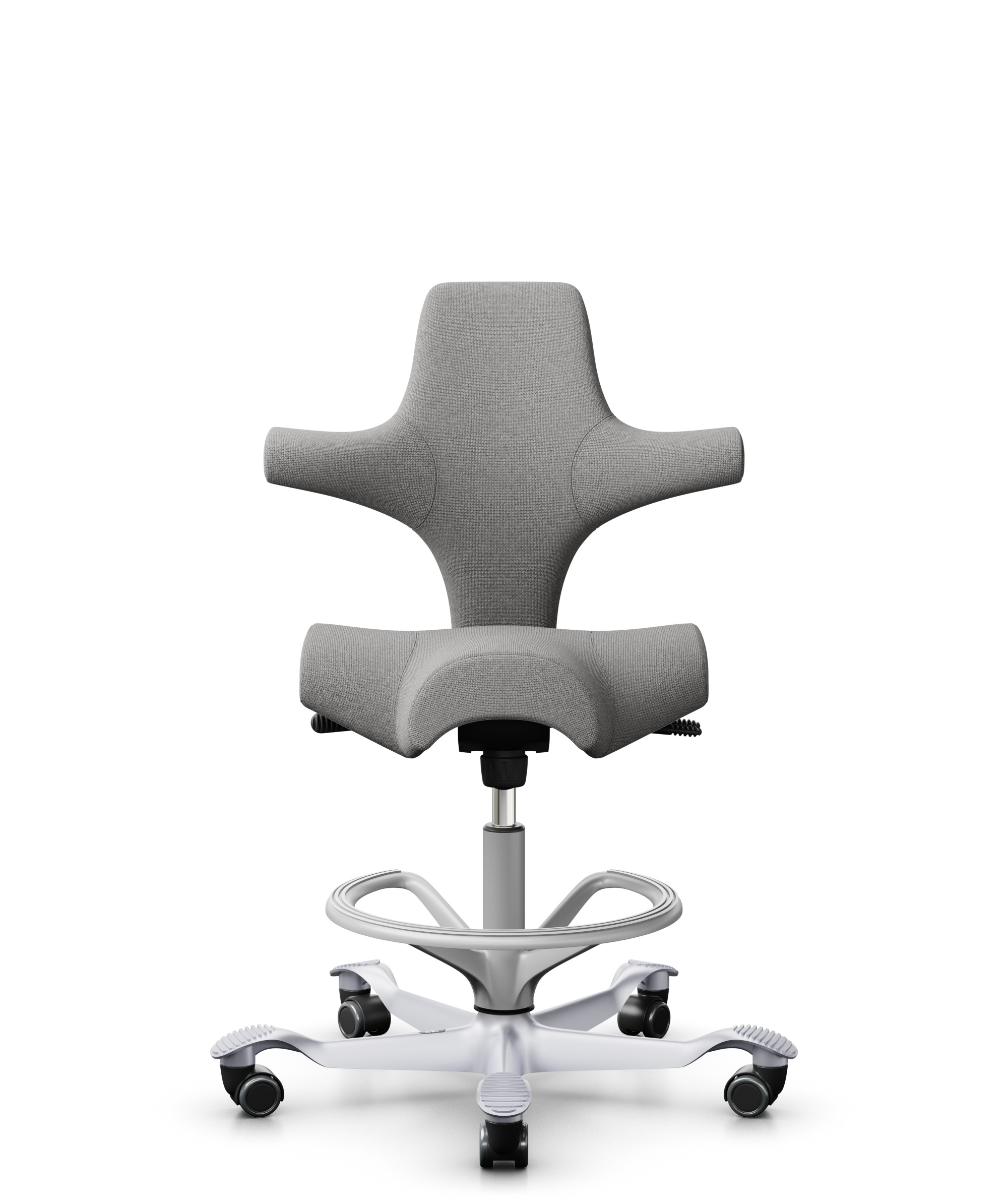 HÅG Capisco 8106 - Cura Loop (Gabriel) - Gerecycled Polyester - CLP60110 Light grey - Framekleur - Zilver - Gasveer - 265 mm (Zithoogte 53-79cm) - Vloercontact - Harde wielen t.b.v. zachte vloeren - Voetenring - Ja, in framekleur - Voetster - Nee, voet... - 1