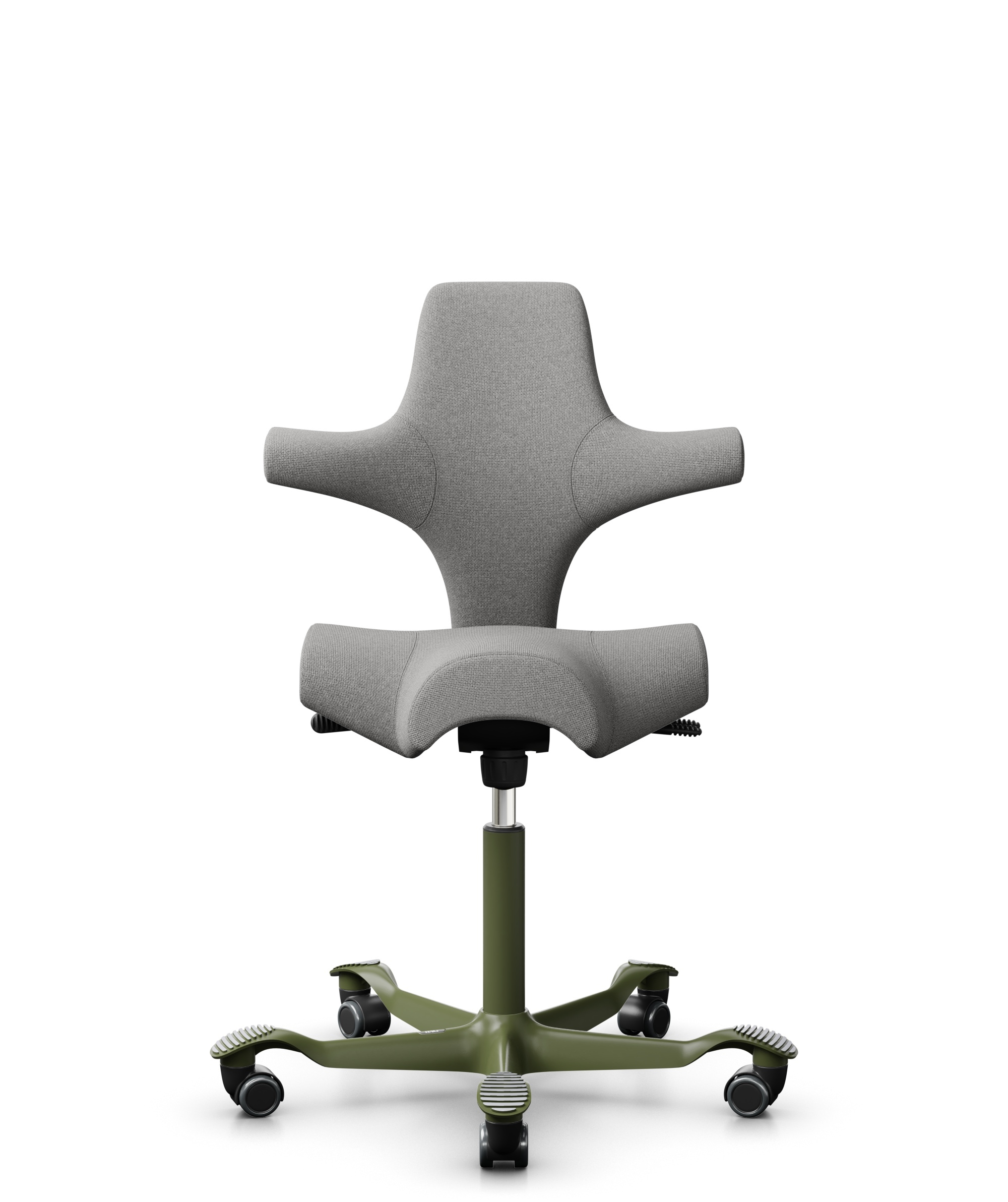 HÅG Capisco 8106 - Cura Loop (Gabriel) - Gerecycled Polyester - CLP60110 Light grey - Framekleur - Moss Grey - Gasveer - 200 mm (Zithoogte 46-64cm) - Vloercontact - Harde wielen t.b.v. zachte vloeren - Voetenring - Nee, geen voetenring - Voetster - Nee... - 1