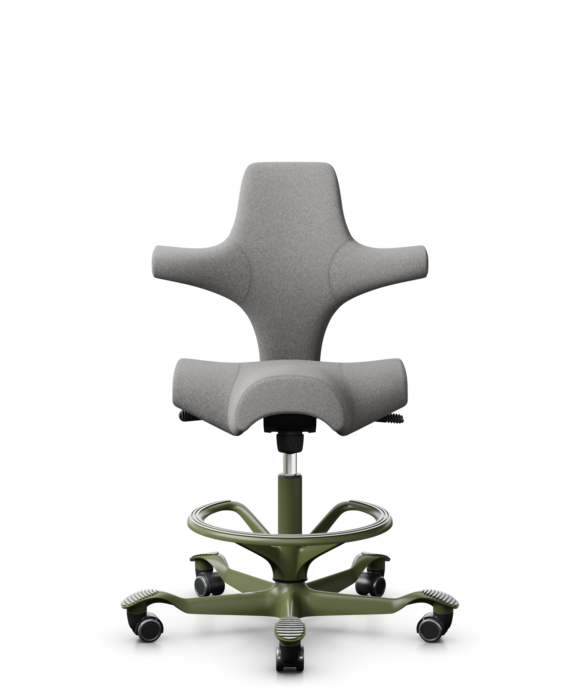 HÅG Capisco 8106 - Cura Loop (Gabriel) - Gerecycled Polyester - CLP60110 Light grey - Framekleur - Moss Grey - Gasveer - 200 mm (Zithoogte 46-64cm) - Vloercontact - Zachte wielen t.b.v. harde vloeren - Voetenring - Ja, in framekleur - Voetster - Nee, v... - 1