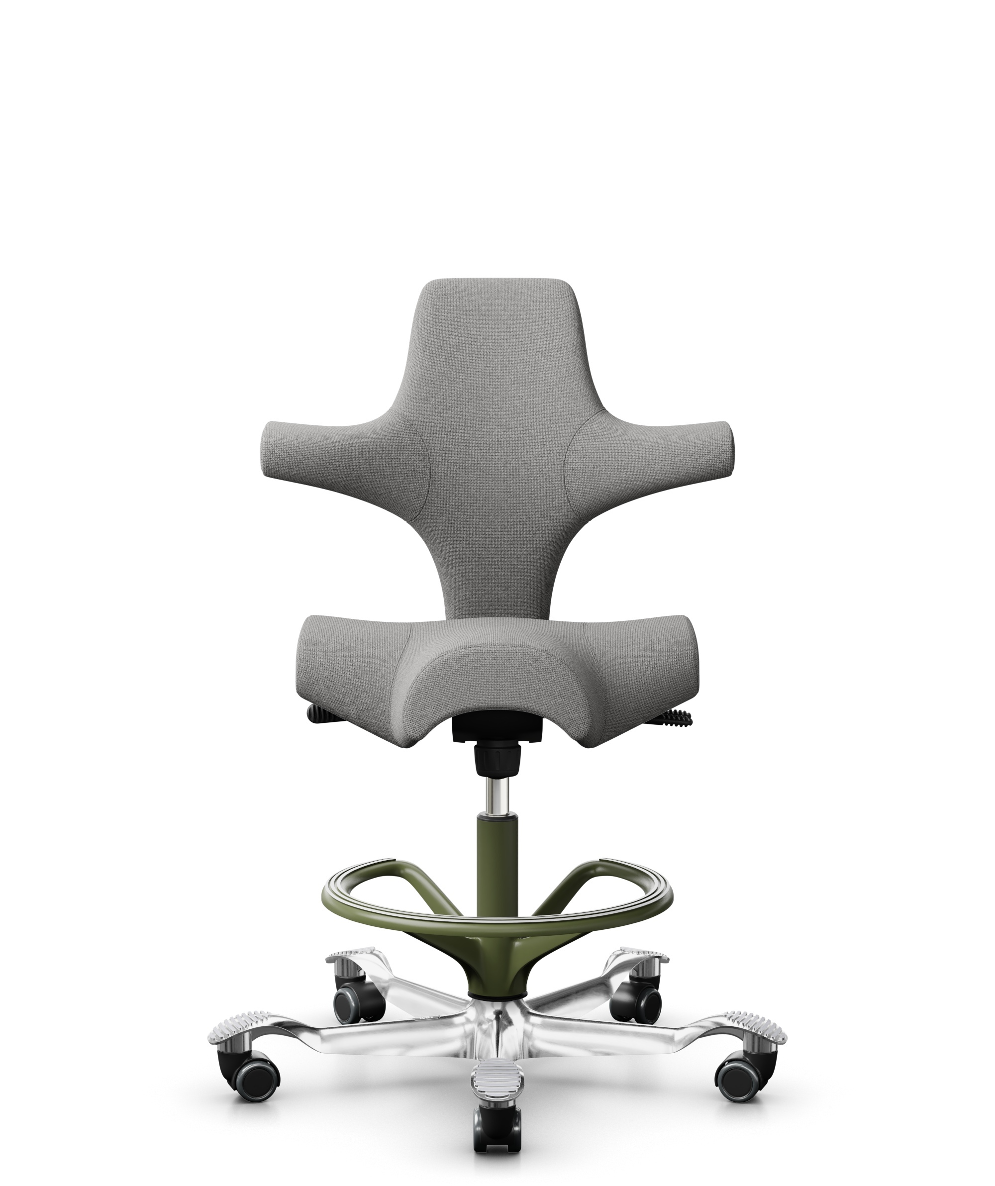 HÅG Capisco 8106 - Cura Loop (Gabriel) - Gerecycled Polyester - CLP60110 Light grey - Framekleur - Moss Grey - Gasveer - 200 mm (Zithoogte 46-64cm) - Vloercontact - Zachte wielen t.b.v. harde vloeren - Voetenring - Ja, in framekleur - Voetster - Ja, vo... - 1
