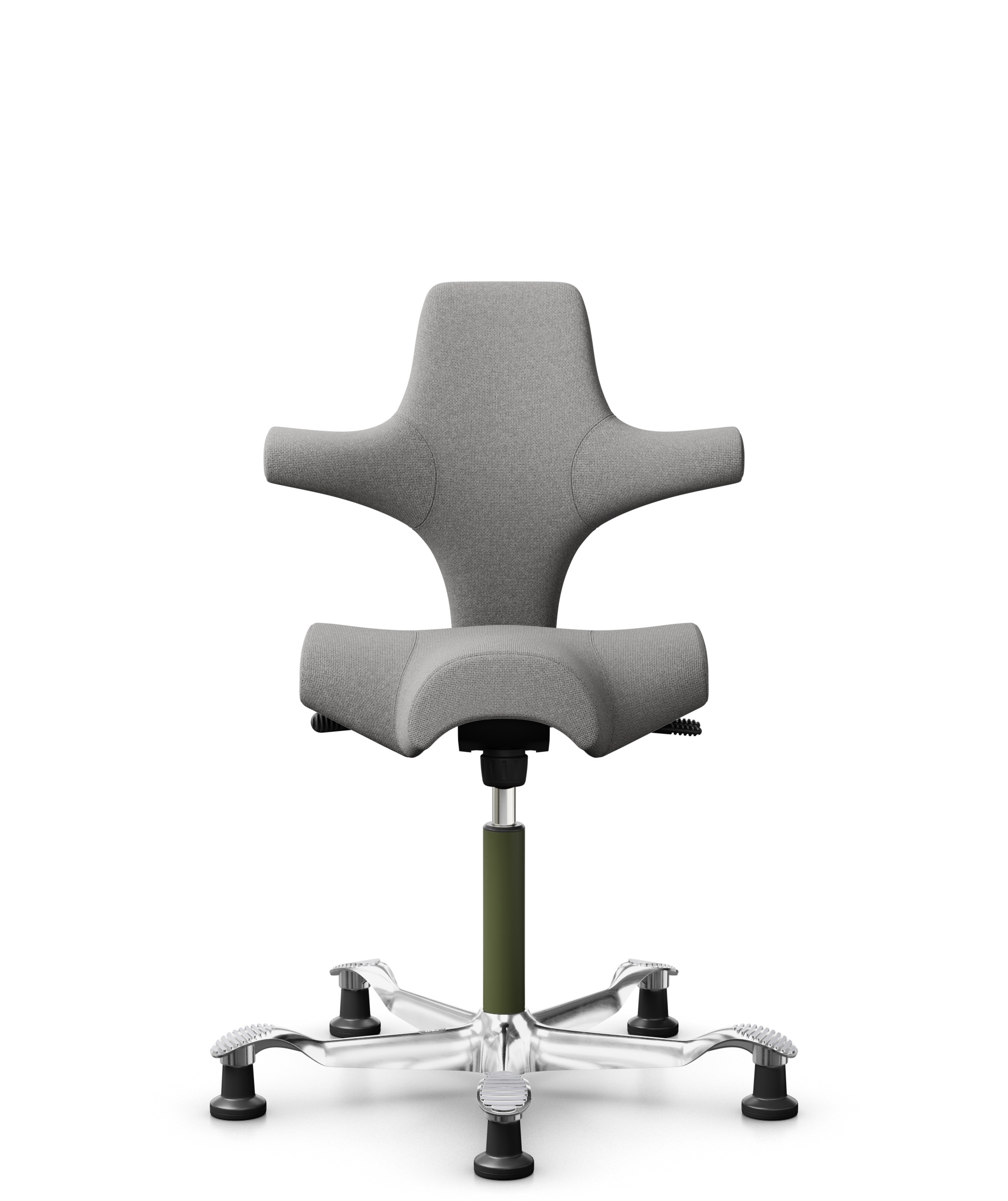 HÅG Capisco 8106 - Cura Loop (Gabriel) - Gerecycled Polyester - CLP60110 Light grey - Framekleur - Moss Grey - Gasveer - 200 mm (Zithoogte 46-64cm) - Vloercontact - Glijdoppen - Voetenring - Nee, geen voetenring - Voetster - Ja, voetster in gepolijst a... - 1